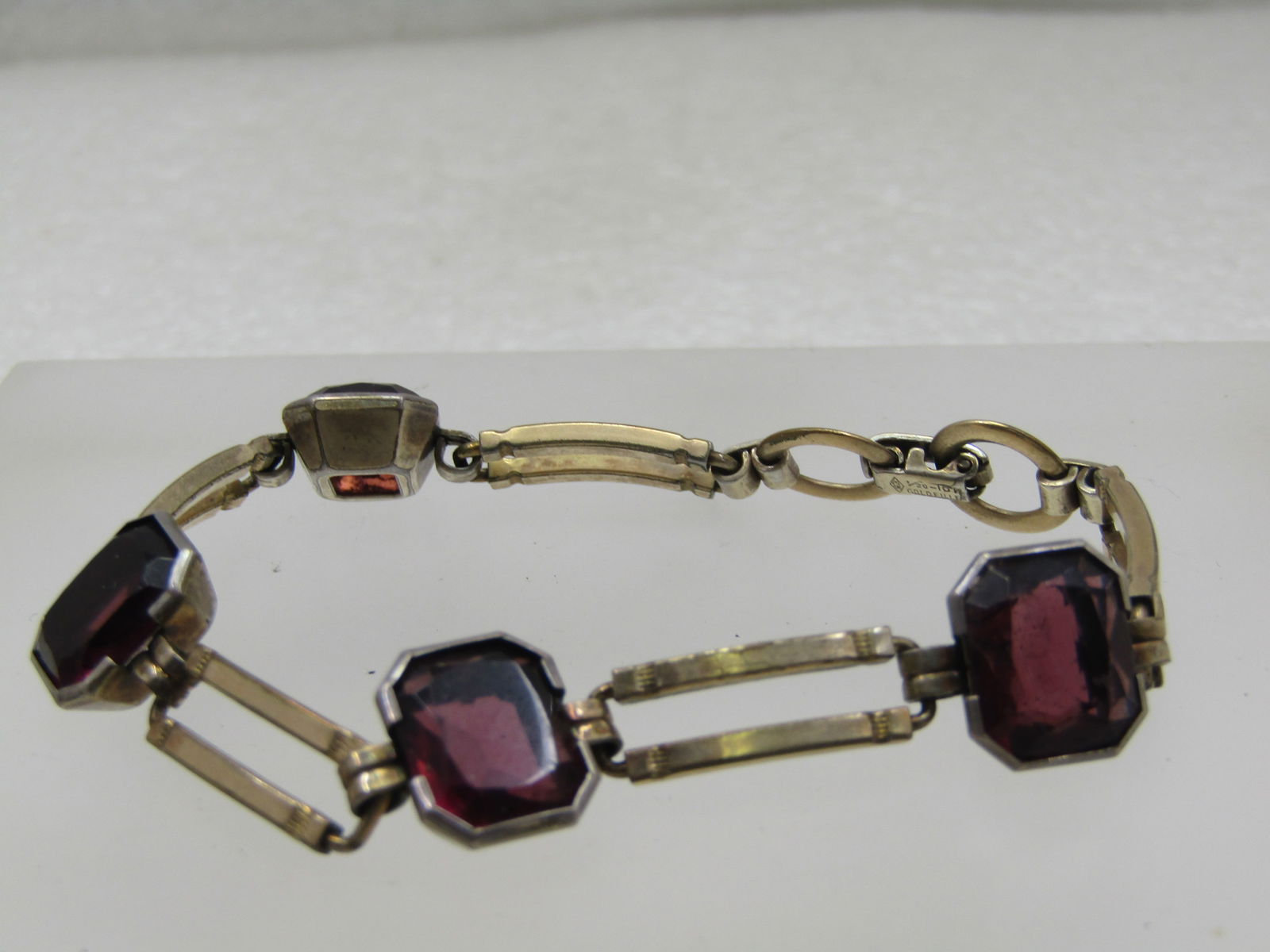 Vintage 1940's Purple Stone Bracelet, 10kt G.F. Signed, 7" - 4