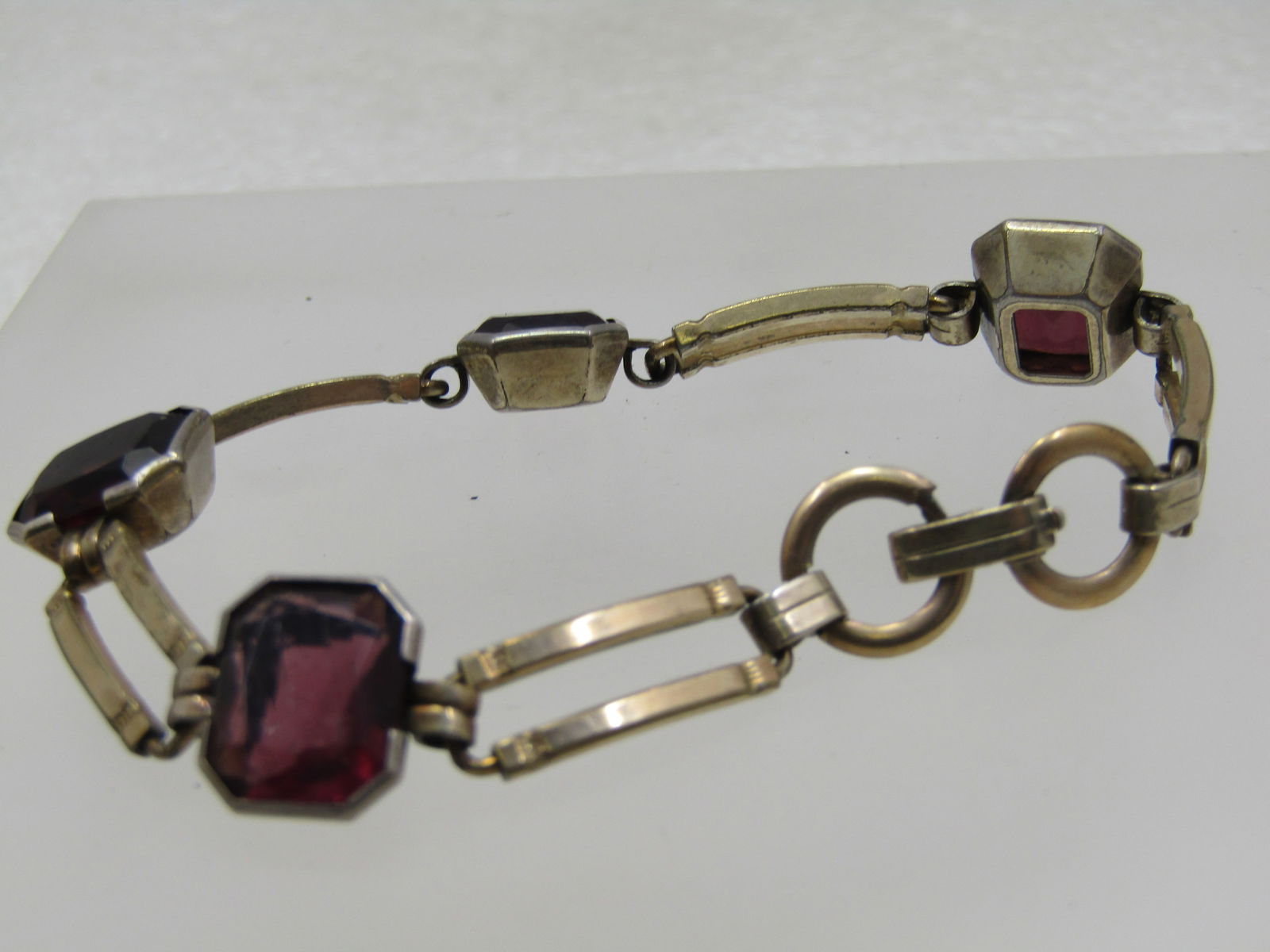 Vintage 1940's Purple Stone Bracelet, 10kt G.F. Signed, 7" - 5