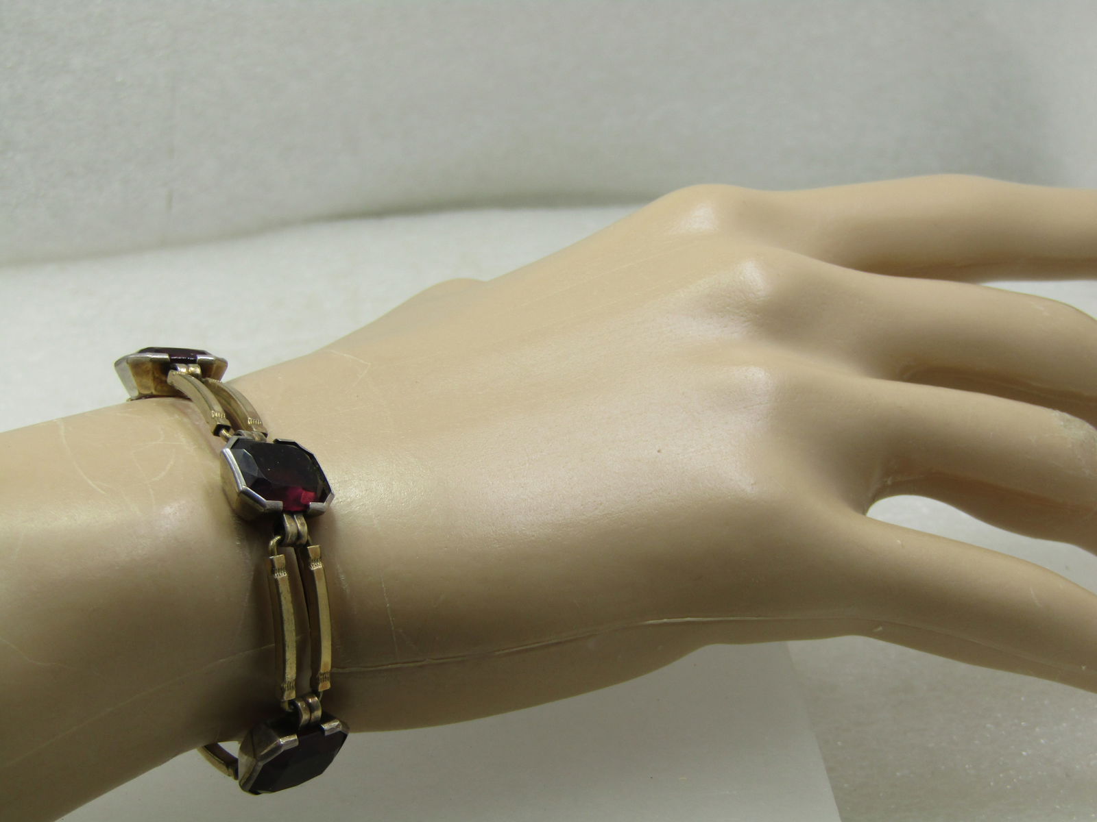 Vintage 1940's Purple Stone Bracelet, 10kt G.F. Signed, 7" - 6