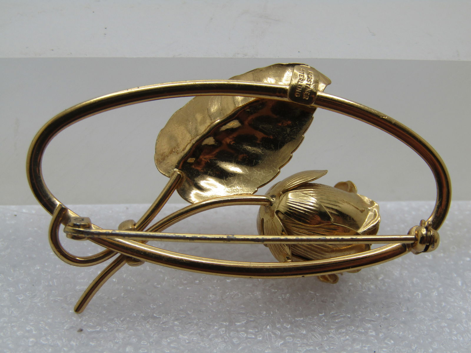 Vintage Sterling Rose And Leaf Oval Brooch, Signed Forstner, 1940's-1950's - 4