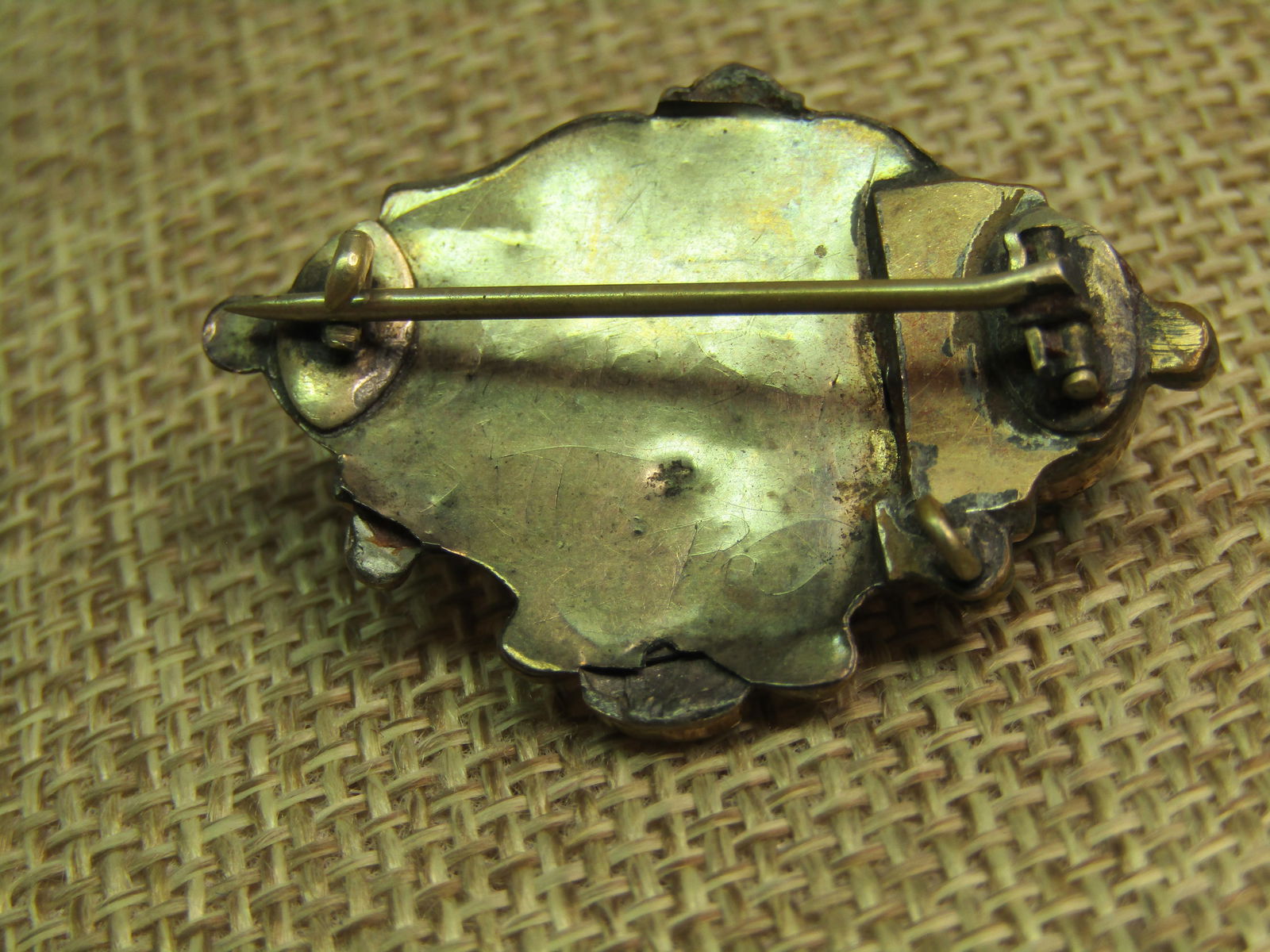 Antique Blue Glass Brooch, 1800's, C-Clasp, Gold Filled - 4