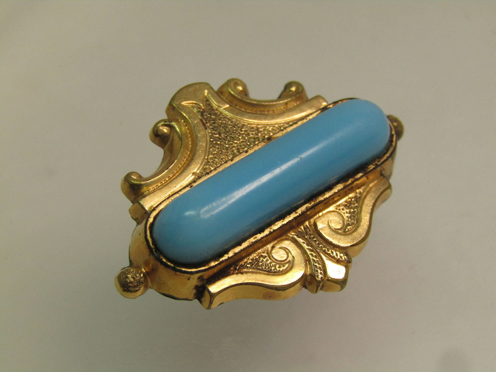 Antique Blue Glass Brooch, 1800's, C-Clasp, Gold Filled - 6