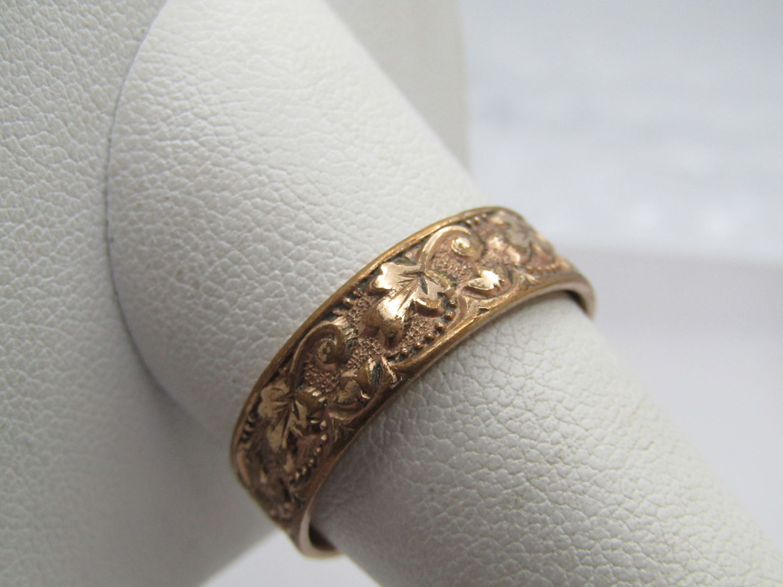 Vintage 14kt Gold Filled Edwardian Band Ring , Floral/Leaf Pattern, 10.5 Unisex, Wedding Band - 2