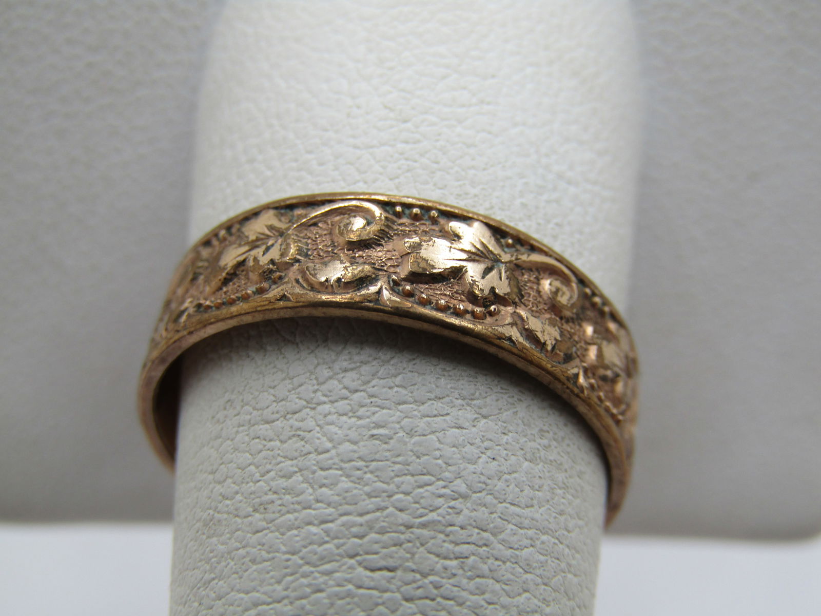 Vintage 14kt Gold Filled Edwardian Band Ring , Floral/Leaf Pattern, 10.5 Unisex, Wedding Band - 3