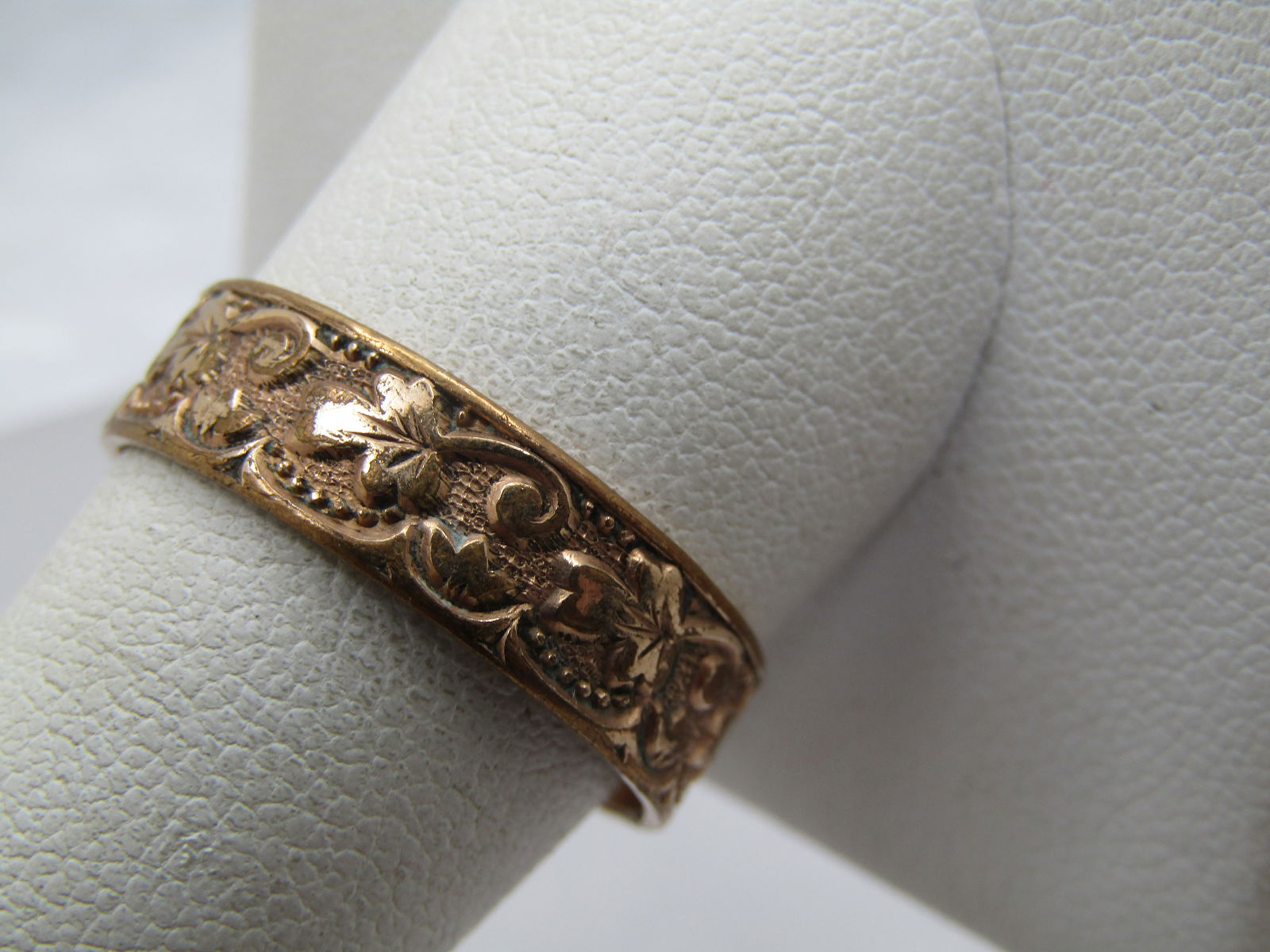 Vintage 14kt Gold Filled Edwardian Band Ring , Floral/Leaf Pattern, 10.5 Unisex, Wedding Band - 4