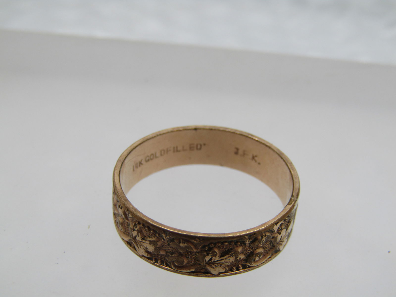 Vintage 14kt Gold Filled Edwardian Band Ring , Floral/Leaf Pattern, 10.5 Unisex, Wedding Band - 5