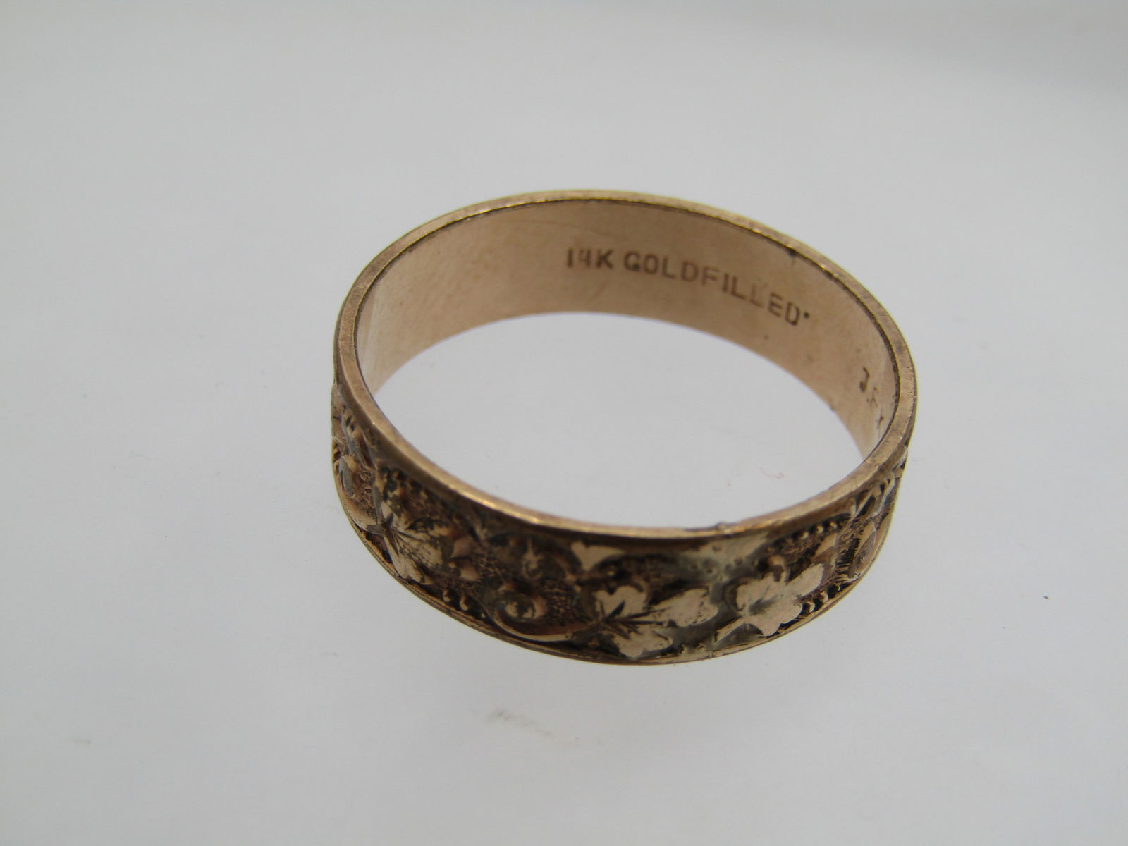 Vintage 14kt Gold Filled Edwardian Band Ring , Floral/Leaf Pattern, 10.5 Unisex, Wedding Band - 6