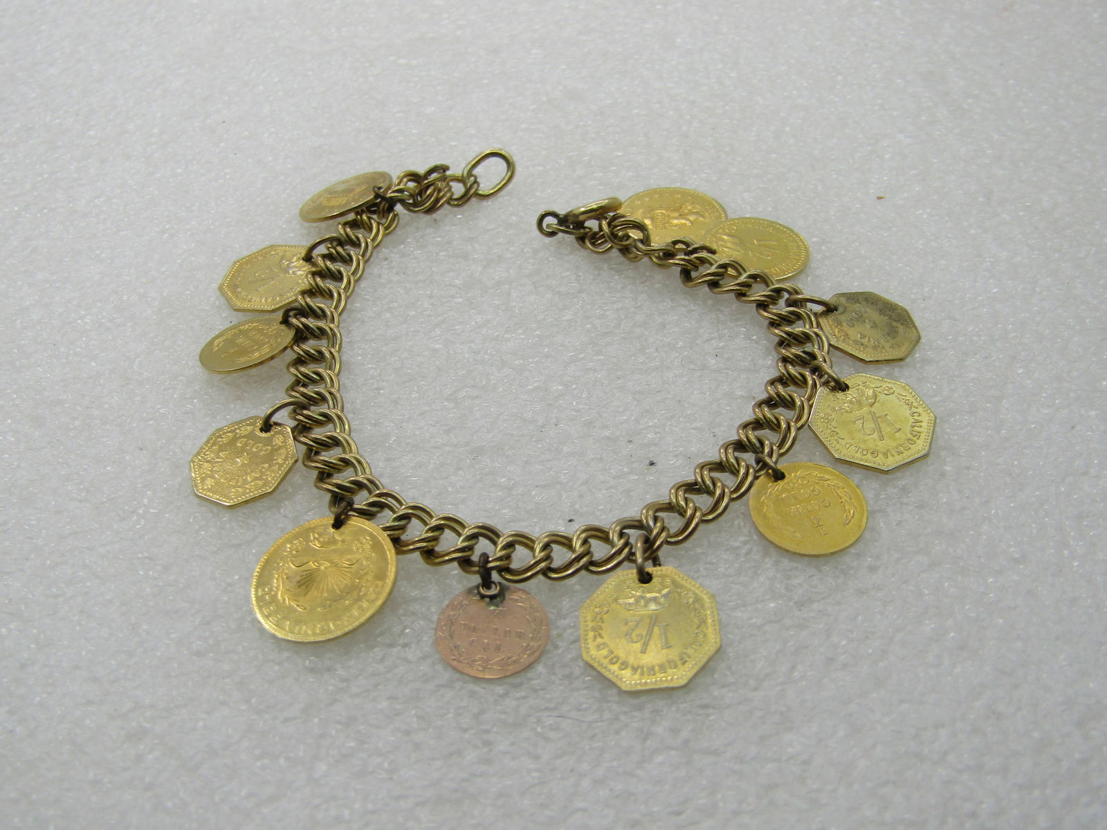 Vintage Gold Filled Replica Gold Coin Bracelet, Signed JB, 7" (1 of 6)