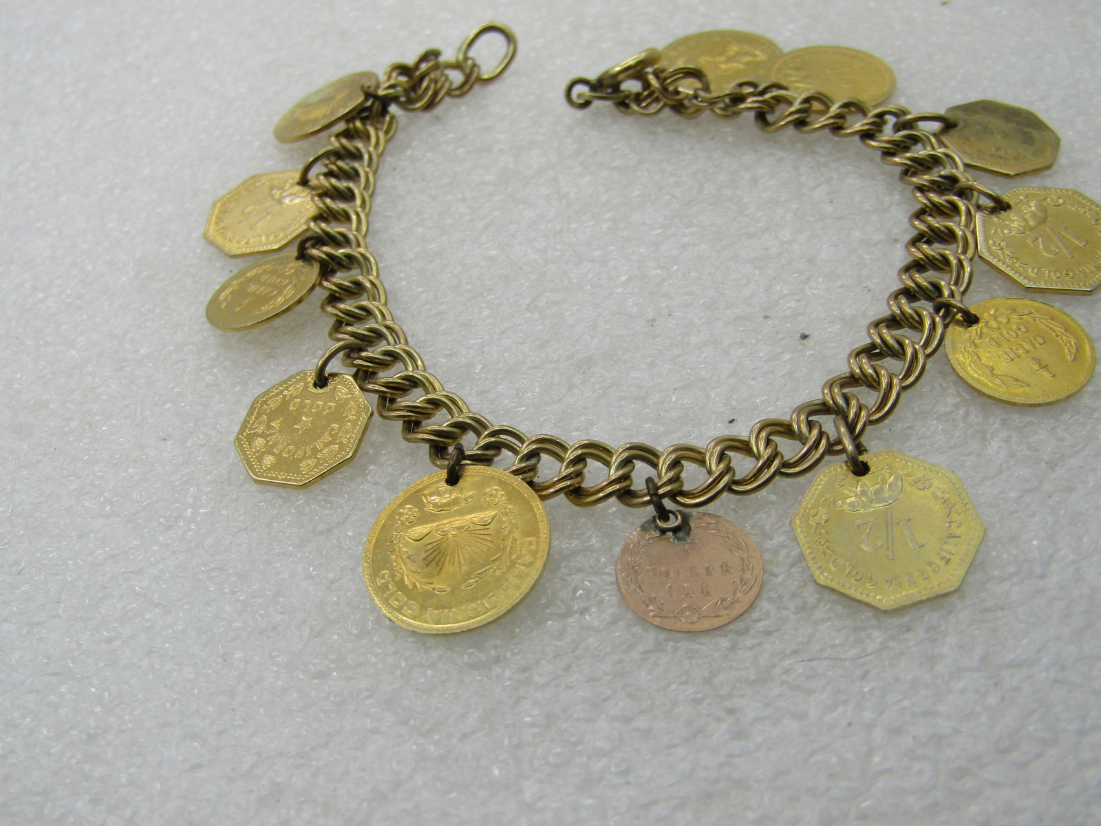 Vintage Gold Filled Replica Gold Coin Bracelet, Signed JB, 7" - 3