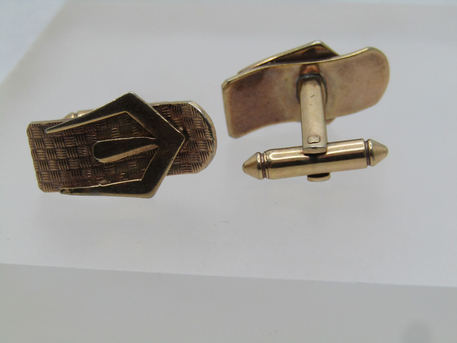 Vintage Belt & Buckle Cufflinks, Gold Tone, 1960's-1970's - 3
