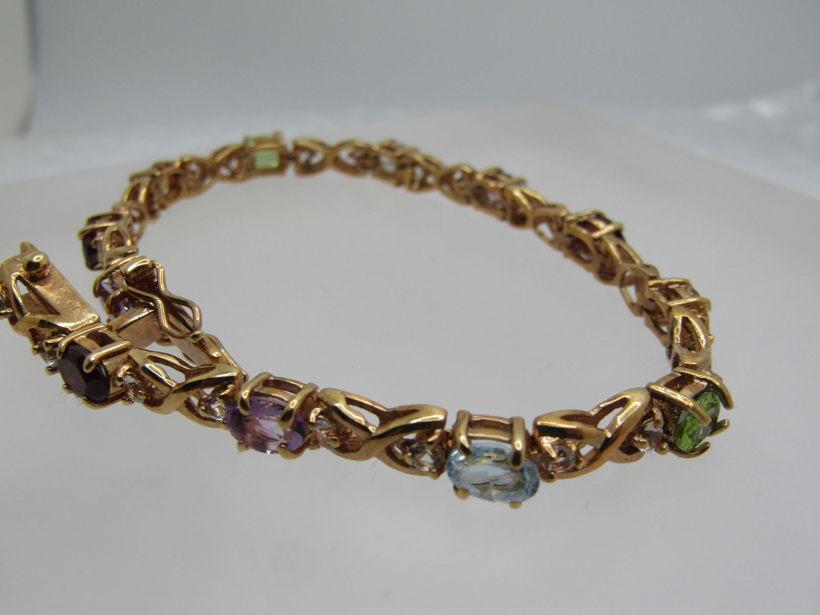 Vintage Vermeil Gemstone Tennis Bracelet, Signed FAS, 7.5" - 4