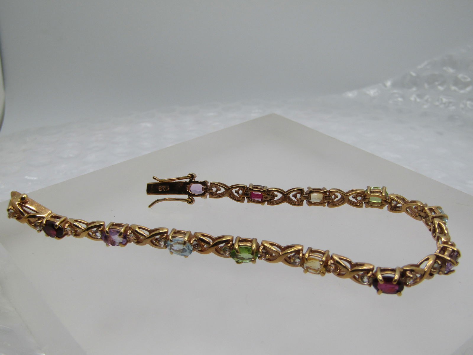 Vintage Vermeil Gemstone Tennis Bracelet, Signed FAS, 7.5" - 5