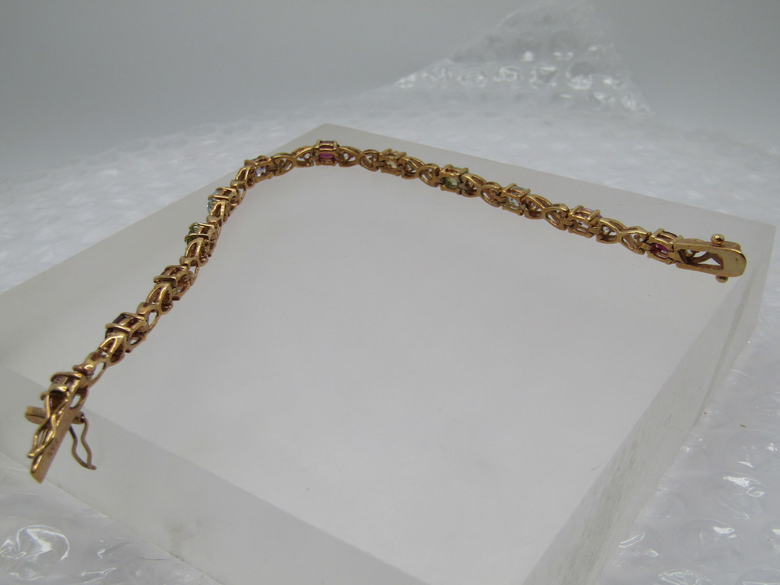 Vintage Vermeil Gemstone Tennis Bracelet, Signed FAS, 7.5" - 7