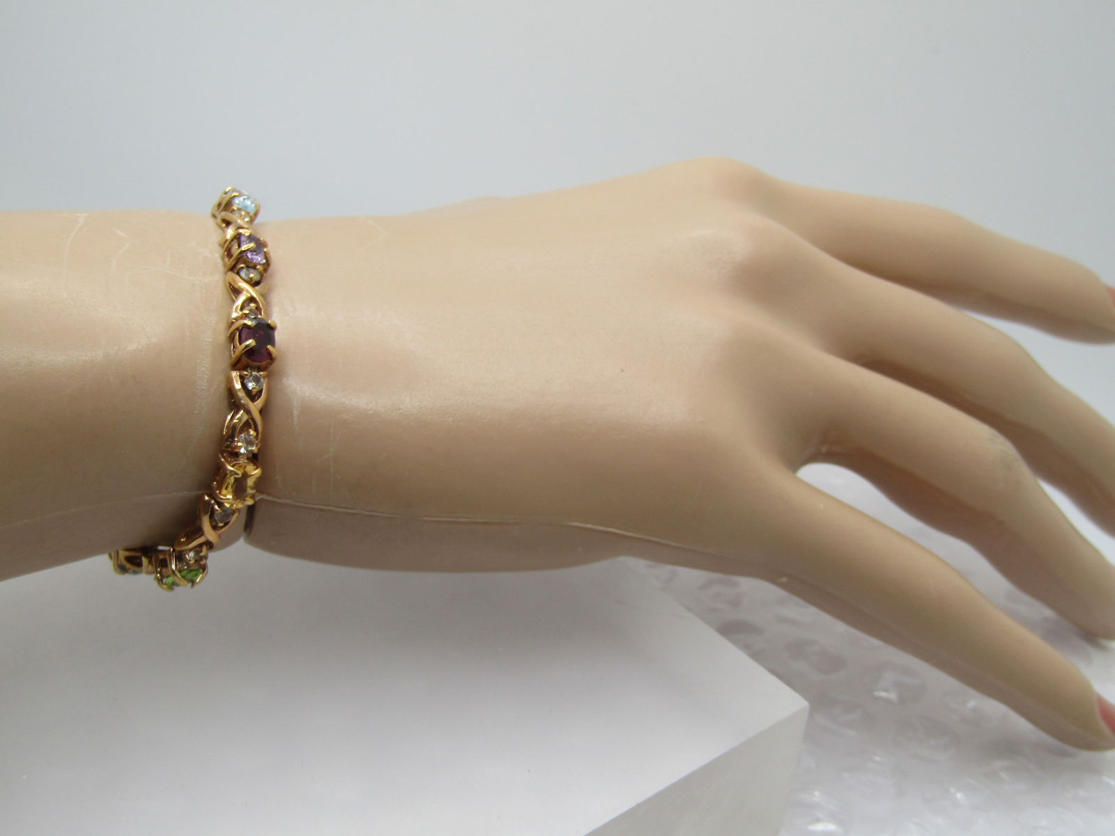 Vintage Vermeil Gemstone Tennis Bracelet, Signed FAS, 7.5" - 8