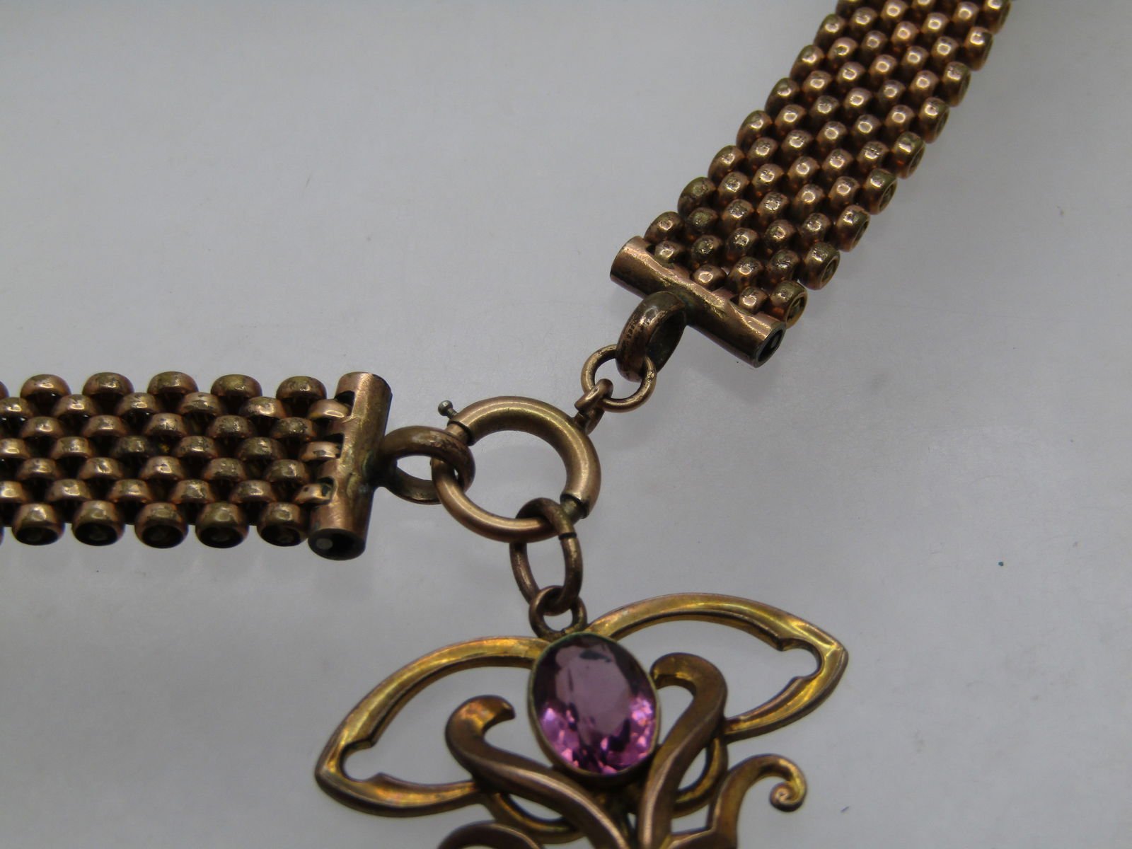 Victorian 10kt G.F. Mesh Purple Drop Pendant Necklace , 19.5" and 2" Pendant, - 7