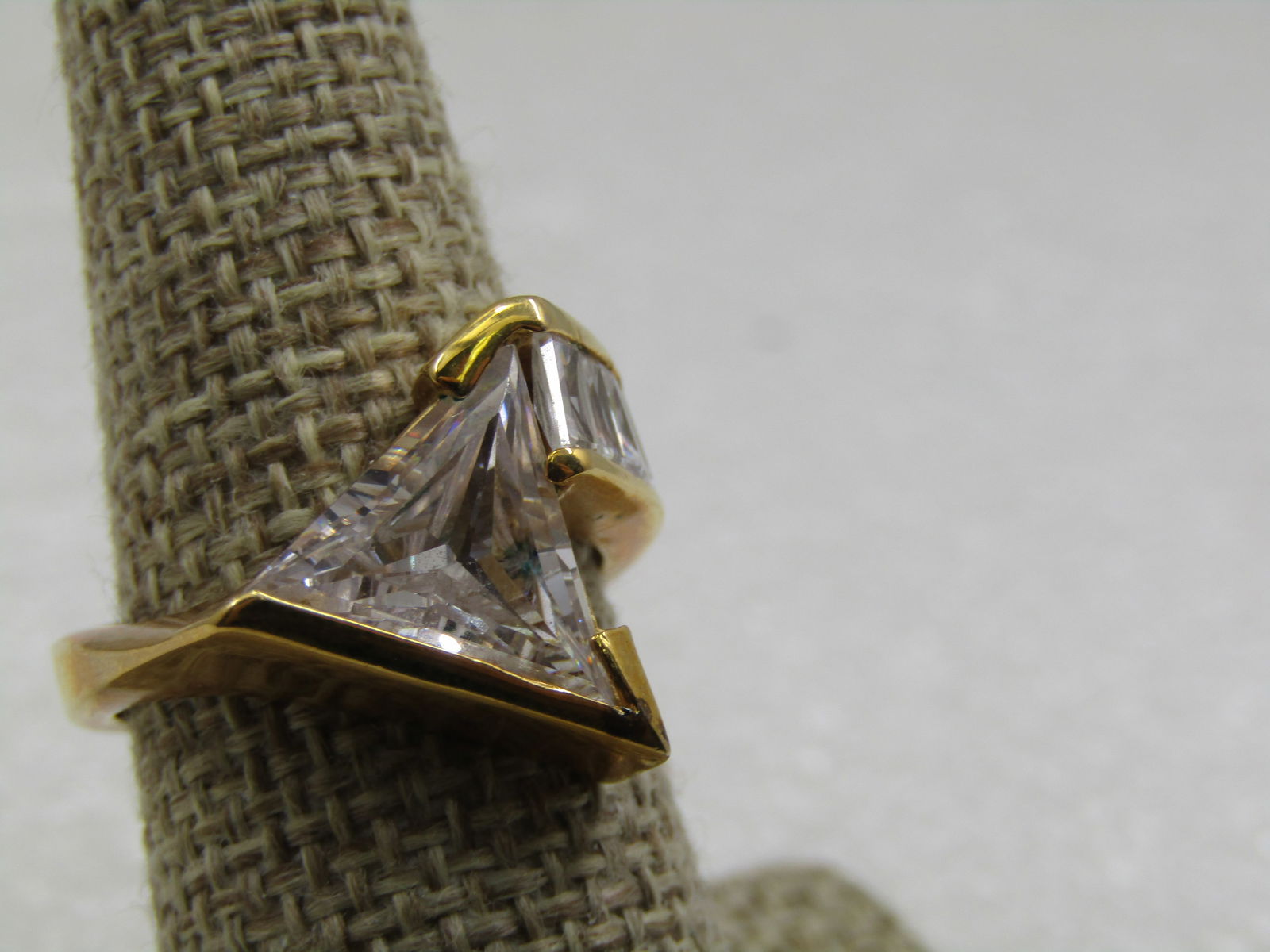 Sterling Vermeil CZ Mod Ring, Sz. 8, Triangular CZ - 2