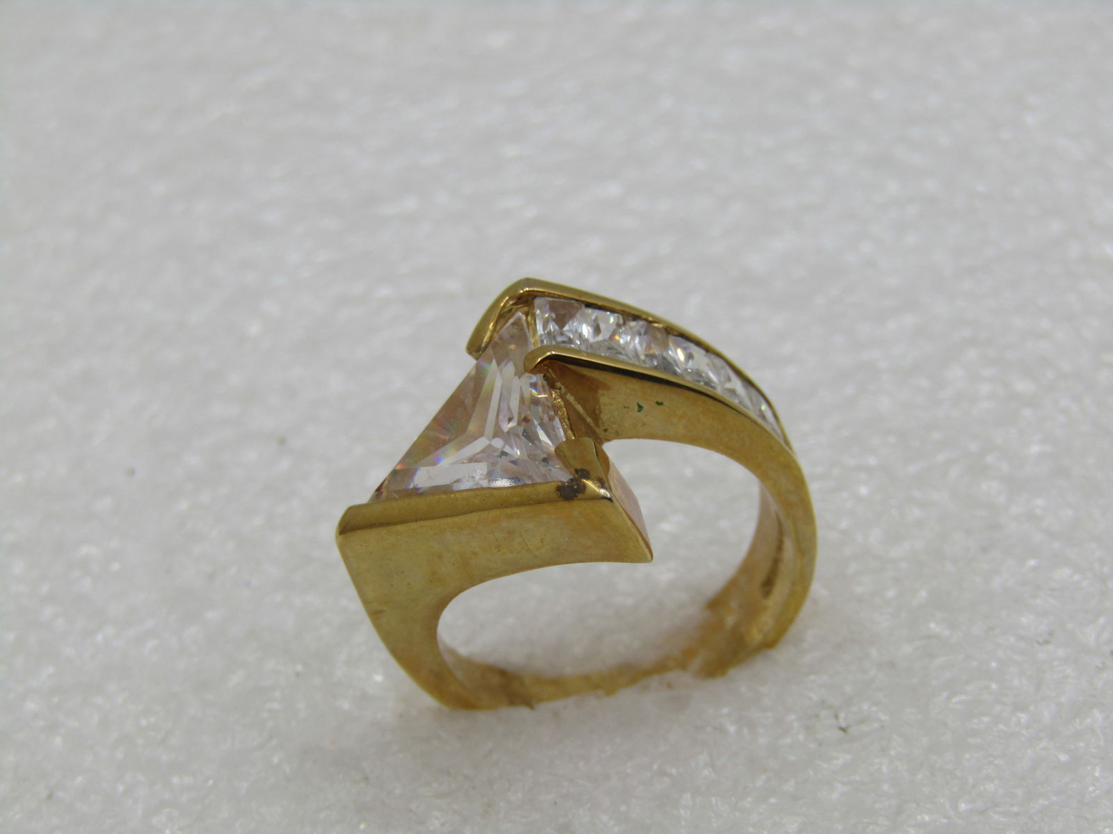 Sterling Vermeil CZ Mod Ring, Sz. 8, Triangular CZ - 4