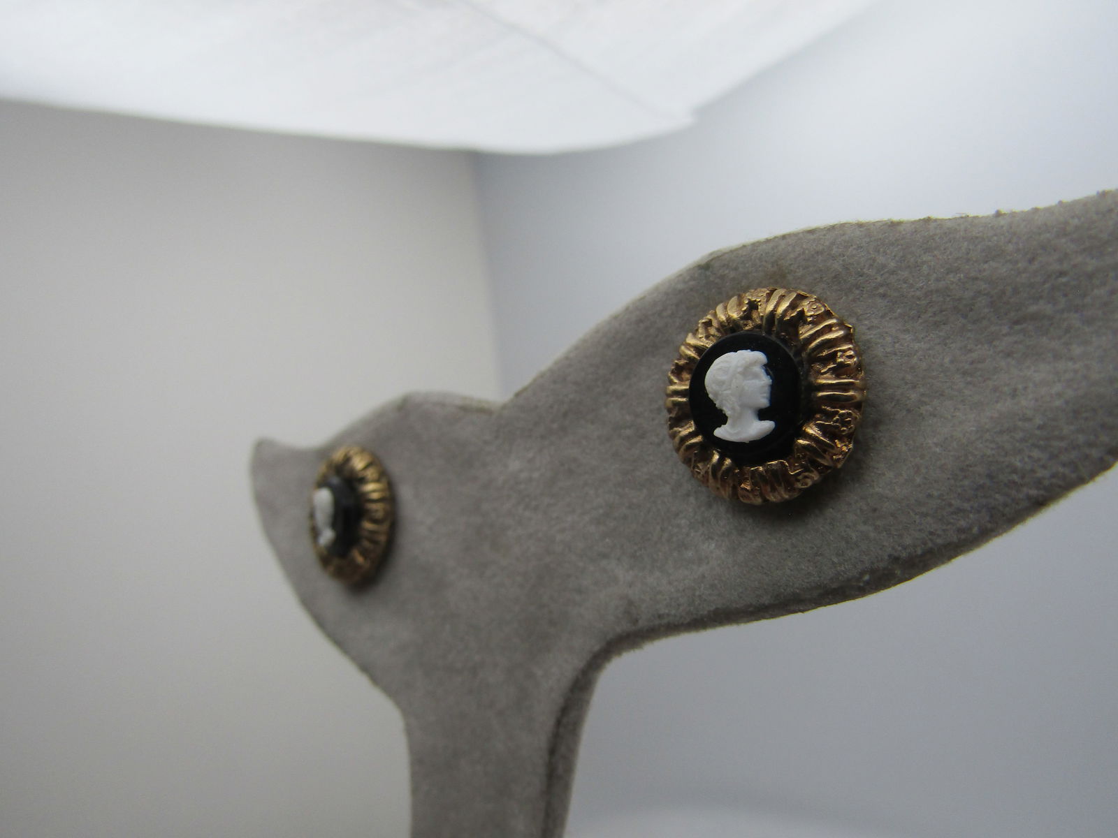 Vintage 10kt. G.F. Black & White Cameo Earrings, 1960's-1970's, Pierced - 2