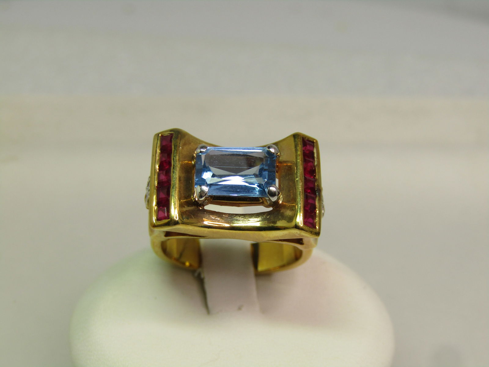 Vintage Sterling Vermeil Ruby/Sapphire Ring, Farrah Fawcett Signed, 1990's, Sz. 6.75. Statement - 2