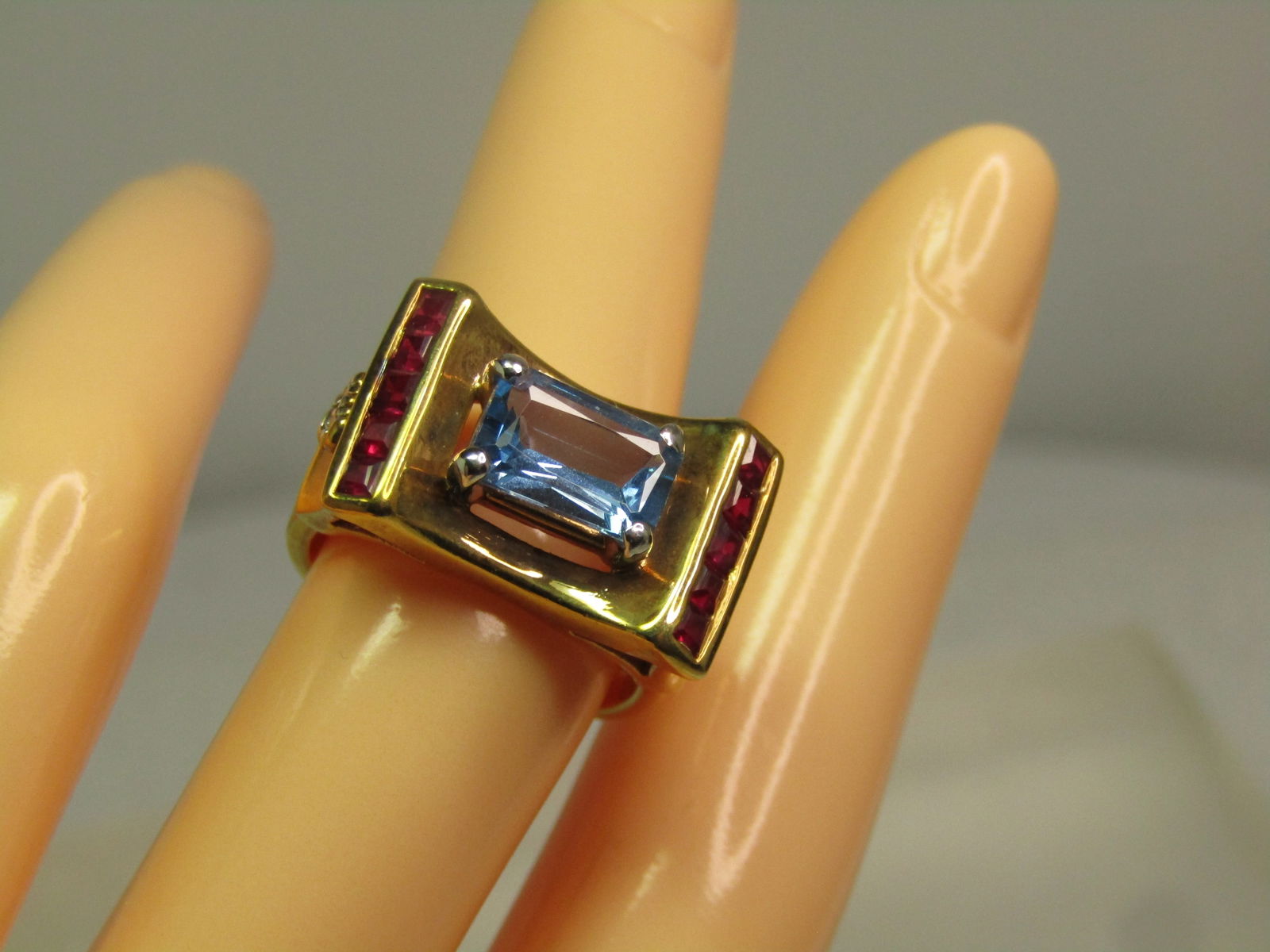 Vintage Sterling Vermeil Ruby/Sapphire Ring, Farrah Fawcett Signed, 1990's, Sz. 6.75. Statement - 7