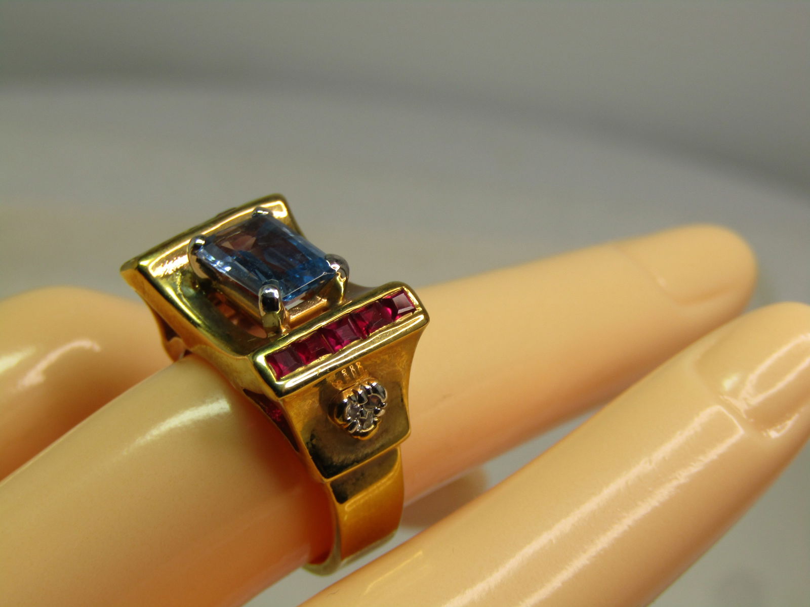 Vintage Sterling Vermeil Ruby/Sapphire Ring, Farrah Fawcett Signed, 1990's, Sz. 6.75. Statement - 8