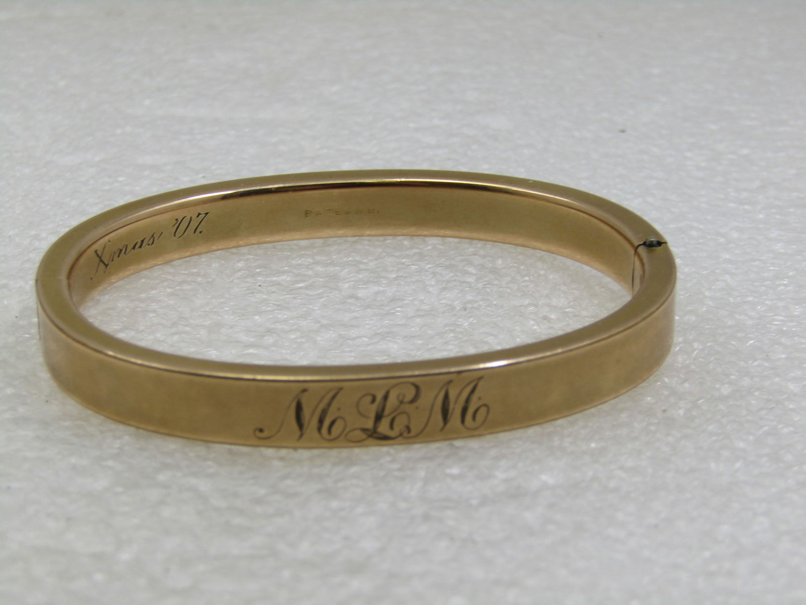 Antique Hinged 10kt Gold Filled Bangle Bracelet, Engraved MLM, Signed Bates & B. 6.75" - 3
