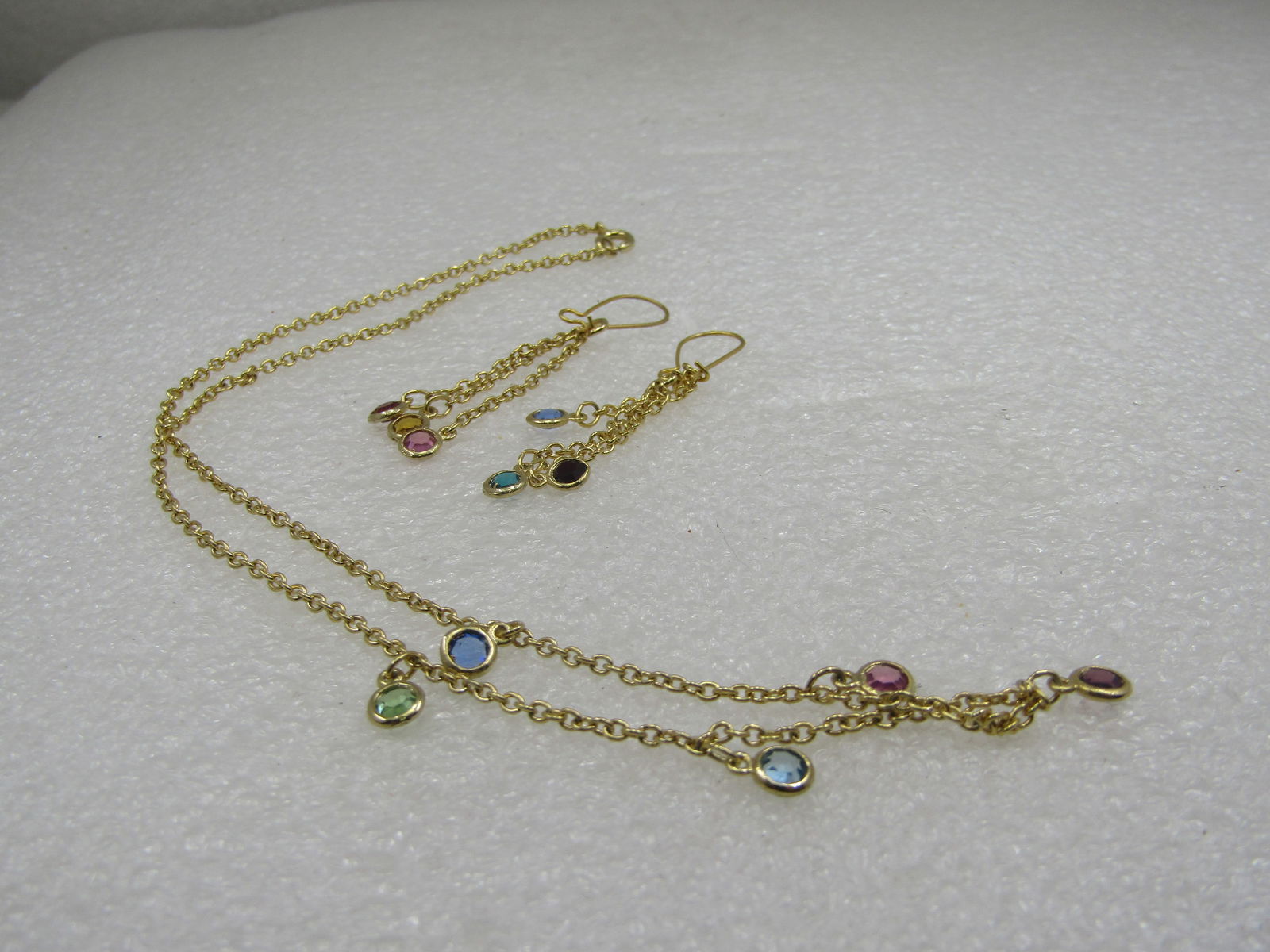 Vintage 10kt GF Rhinestone Necklace Earrings Set, Pierced, 16" - 4