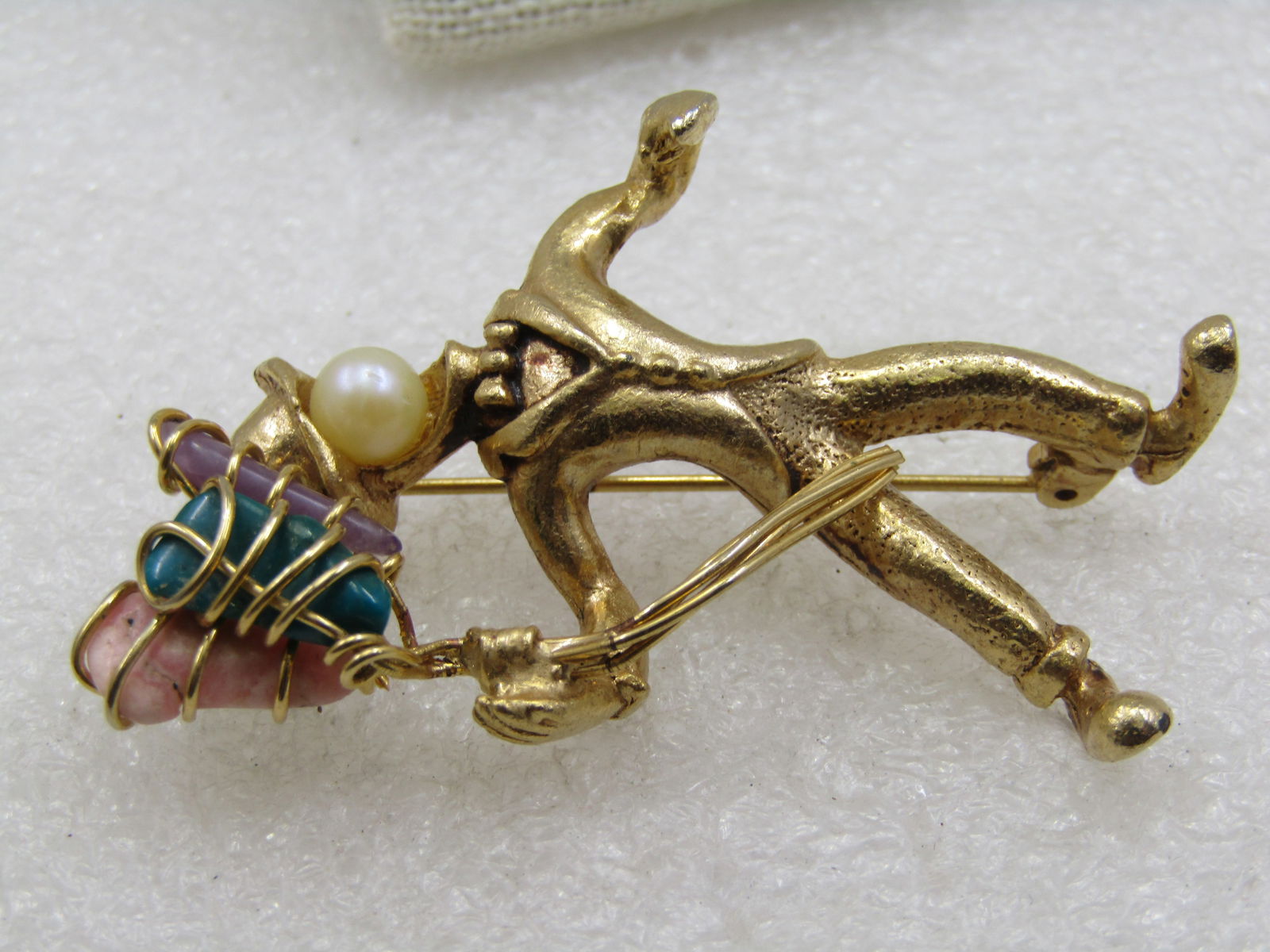 Vintage Balloon Mime/Salesman Brooch, Agate Balloons, Mid-Century - 6