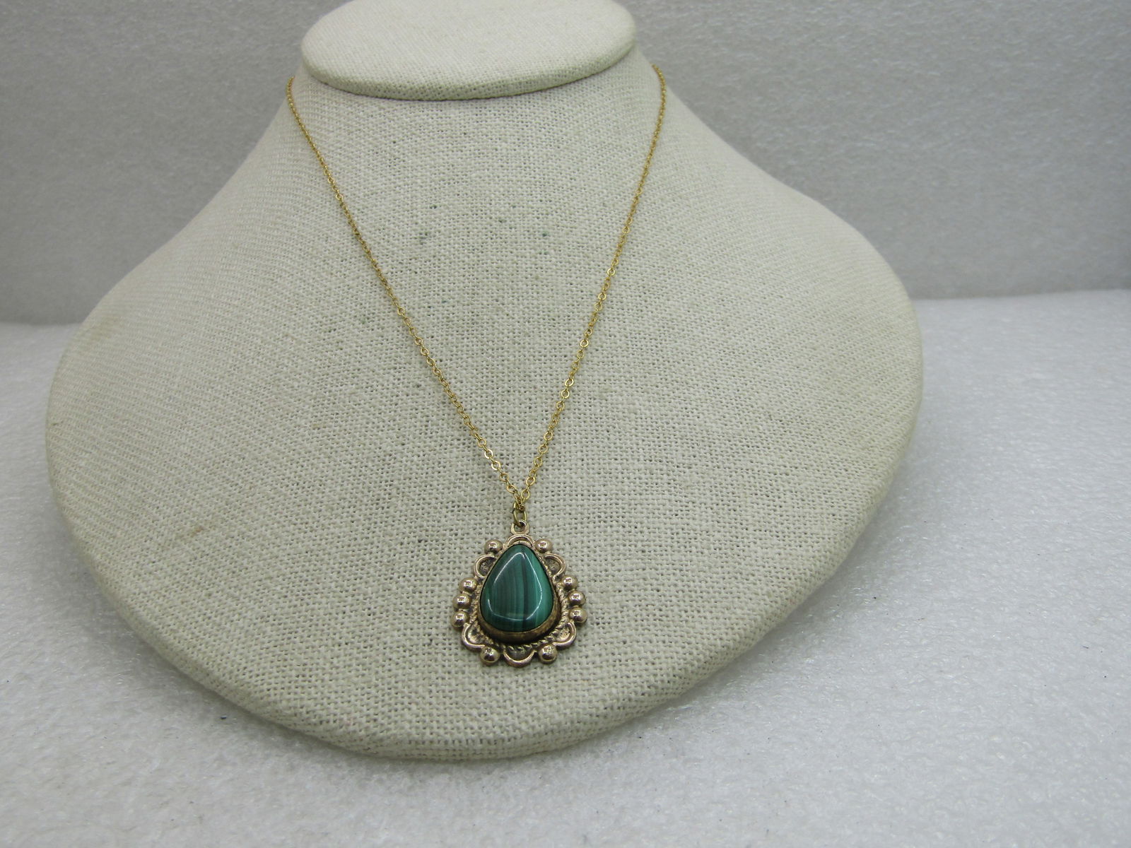 Vintage 12kt G.F. Simulated Malachite Necklace, 18" Mid-Century (1 of 6)