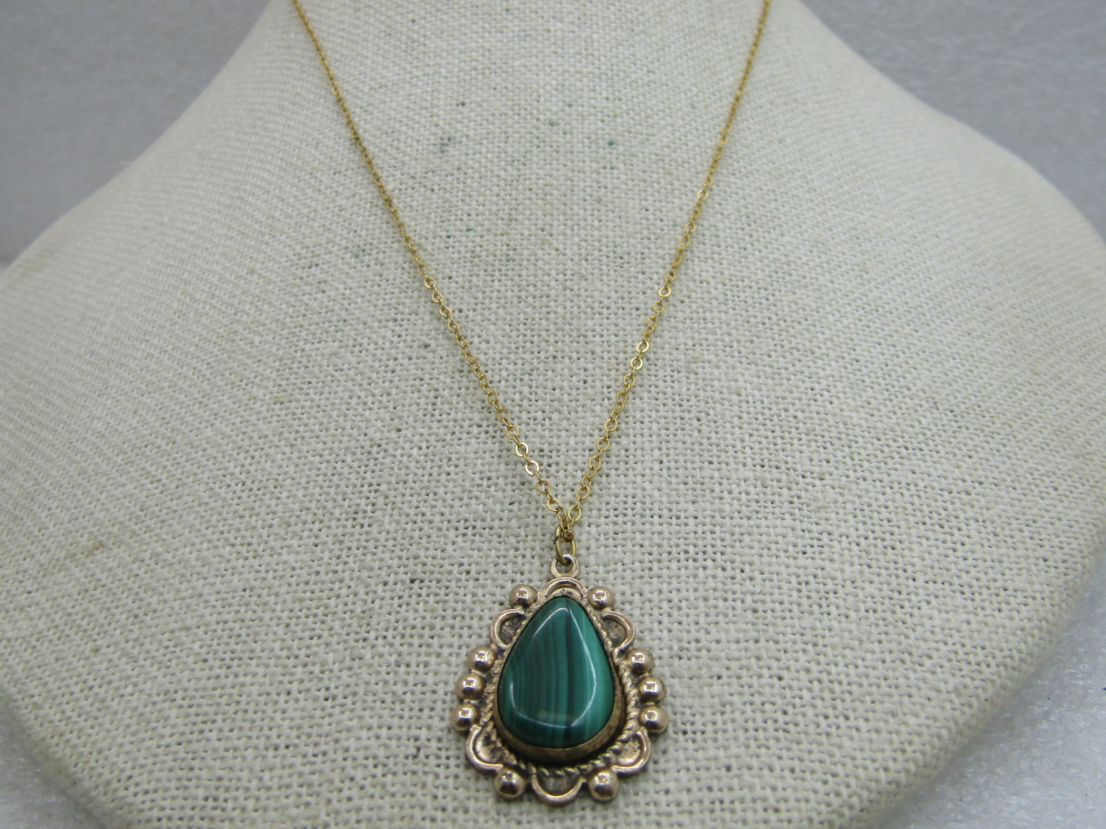 Vintage 12kt G.F. Simulated Malachite Necklace, 18" Mid-Century - 2