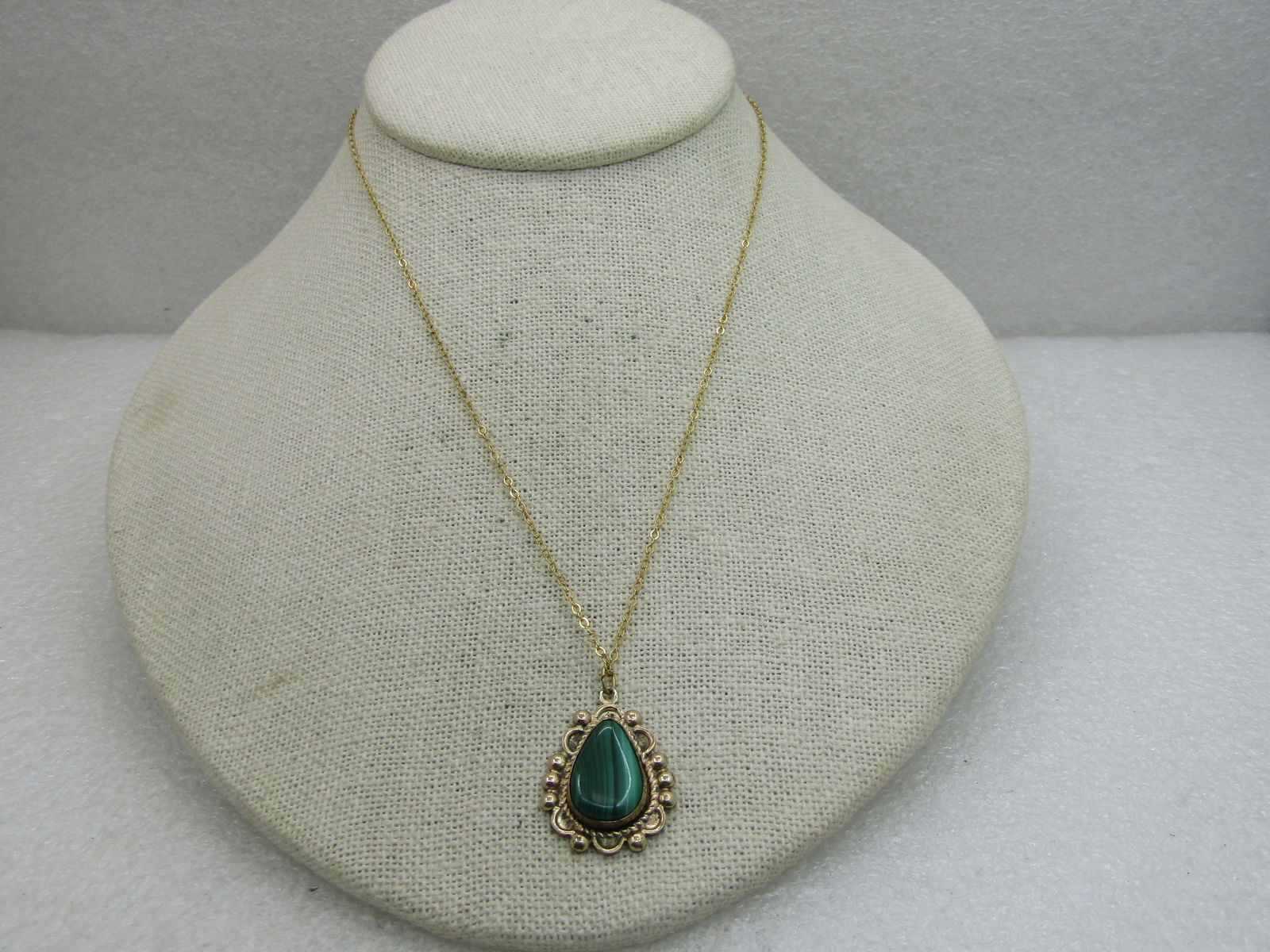 Vintage 12kt G.F. Simulated Malachite Necklace, 18" Mid-Century - 3