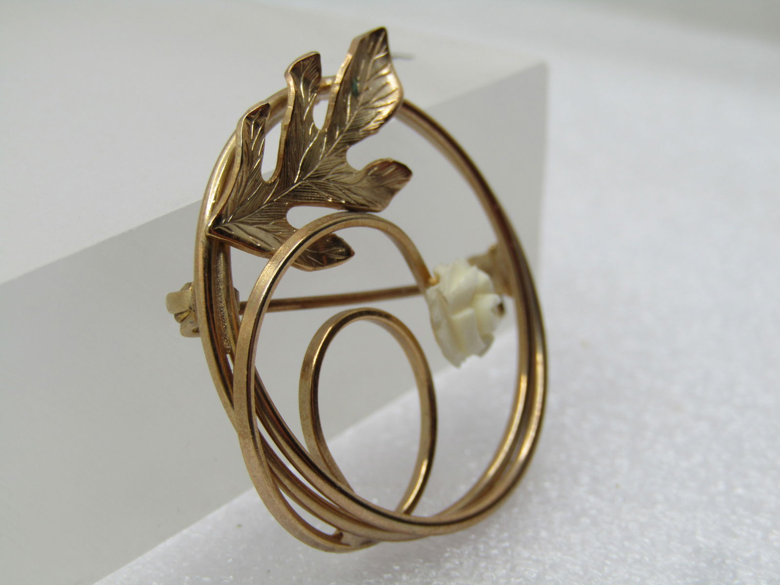 Vintage Spiral Carved Rose Brooch,10kt G.F., 1960's-1970's - 3