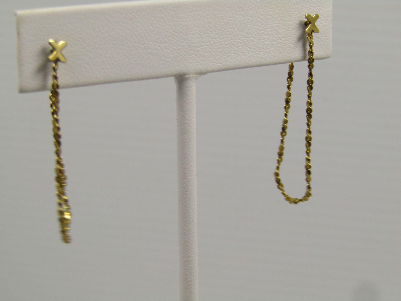 Vintage 14kt G.F. Chain Hoop Earrings, Pierced, with X Stud, 1980's-1990's - 2