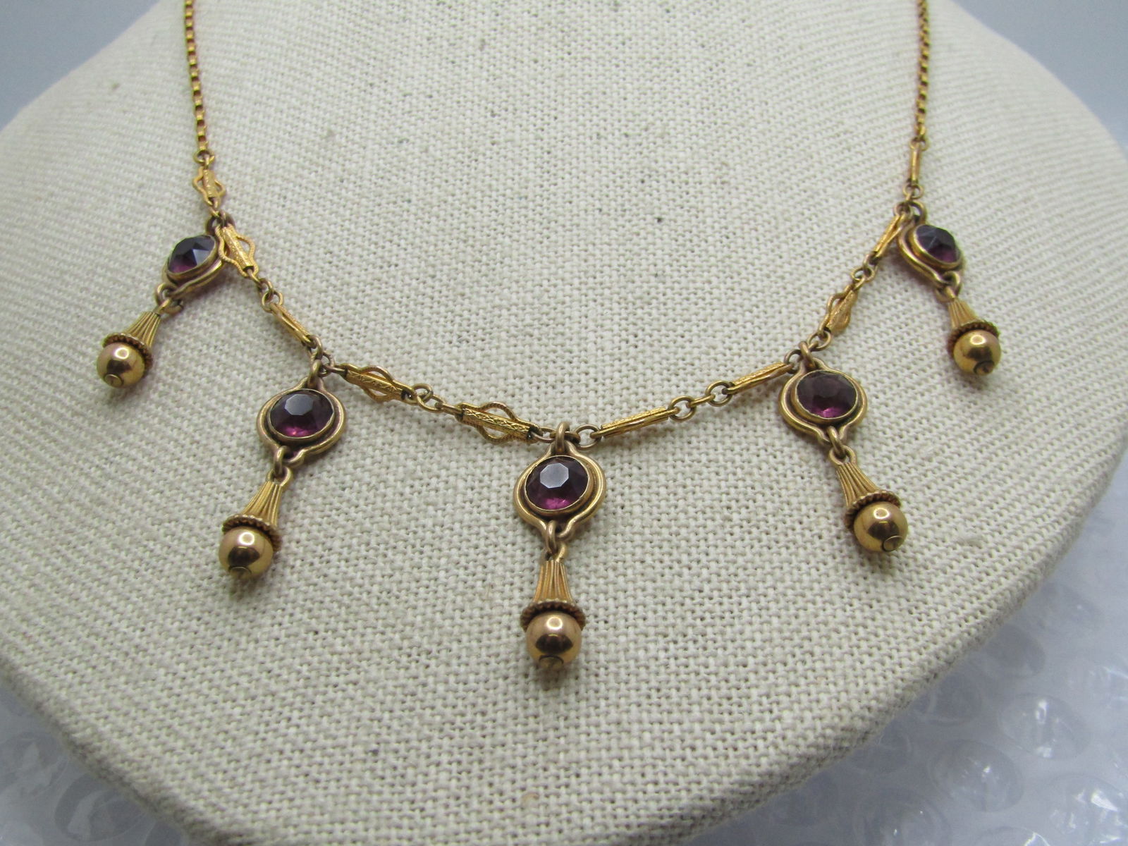 Vintage 12kt G.F. Simulated Amethyst Drop Necklace, 19", 1930's-1940's - 2