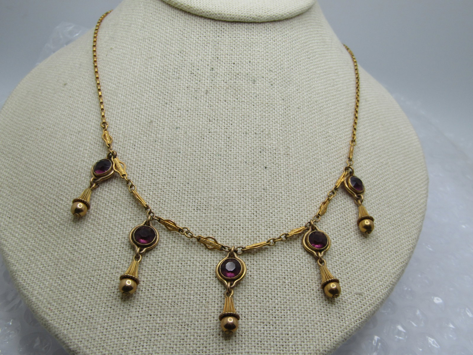 Vintage 12kt G.F. Simulated Amethyst Drop Necklace, 19", 1930's-1940's - 4
