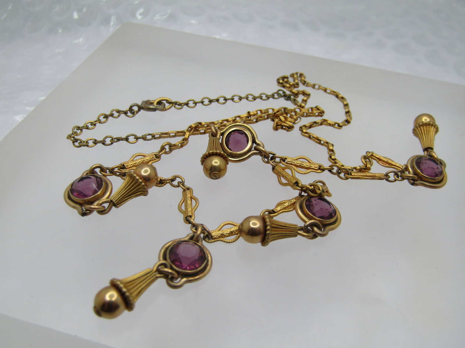 Vintage 12kt G.F. Simulated Amethyst Drop Necklace, 19", 1930's-1940's - 5