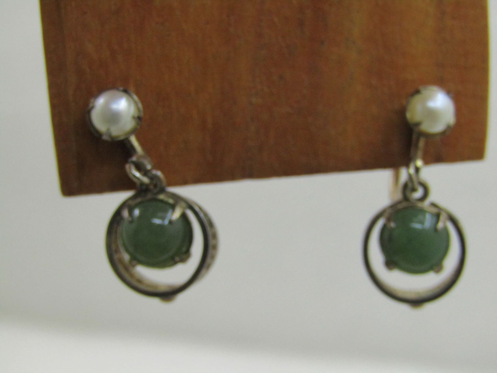 Vintage Sterling Vermeil Jadeite Pearl Earrings, Sorrento Signed, Screw Back , NL - 3