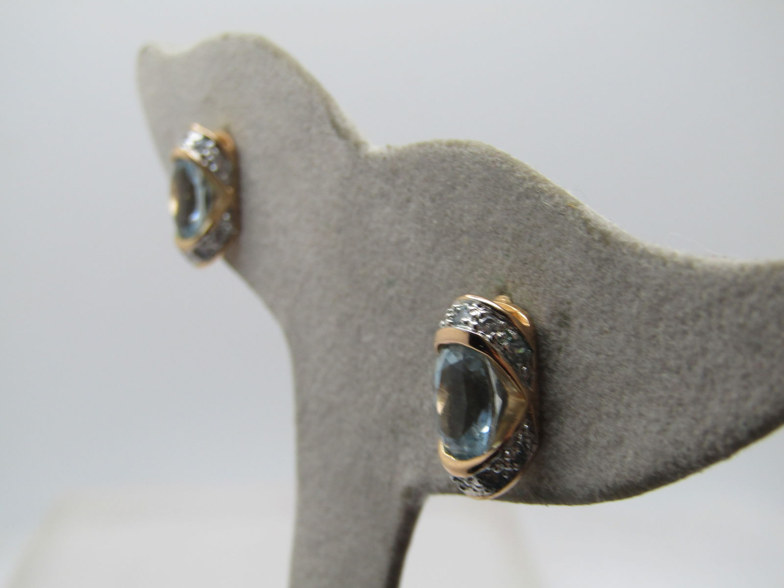 Vintage Blue Topaz Earrings, CZ's, Pierced, 1980's-1990's, Marked .925 - 3