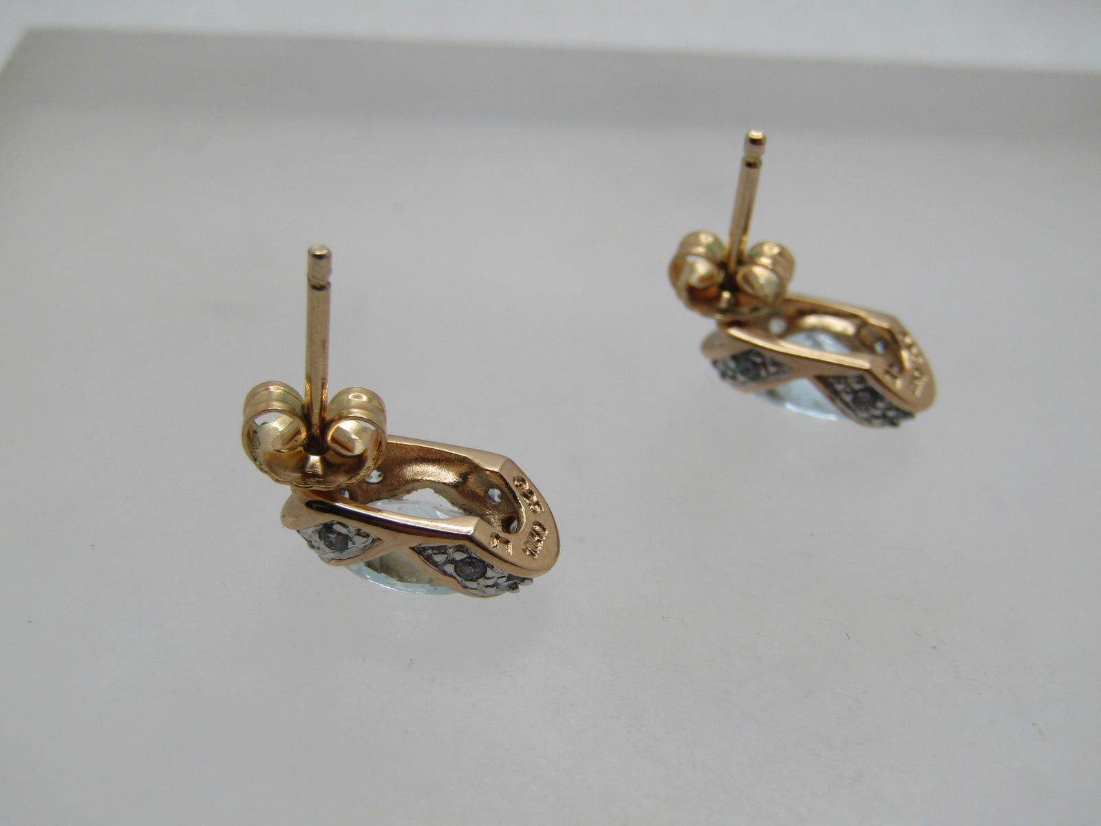 Vintage Blue Topaz Earrings, CZ's, Pierced, 1980's-1990's, Marked .925 - 6