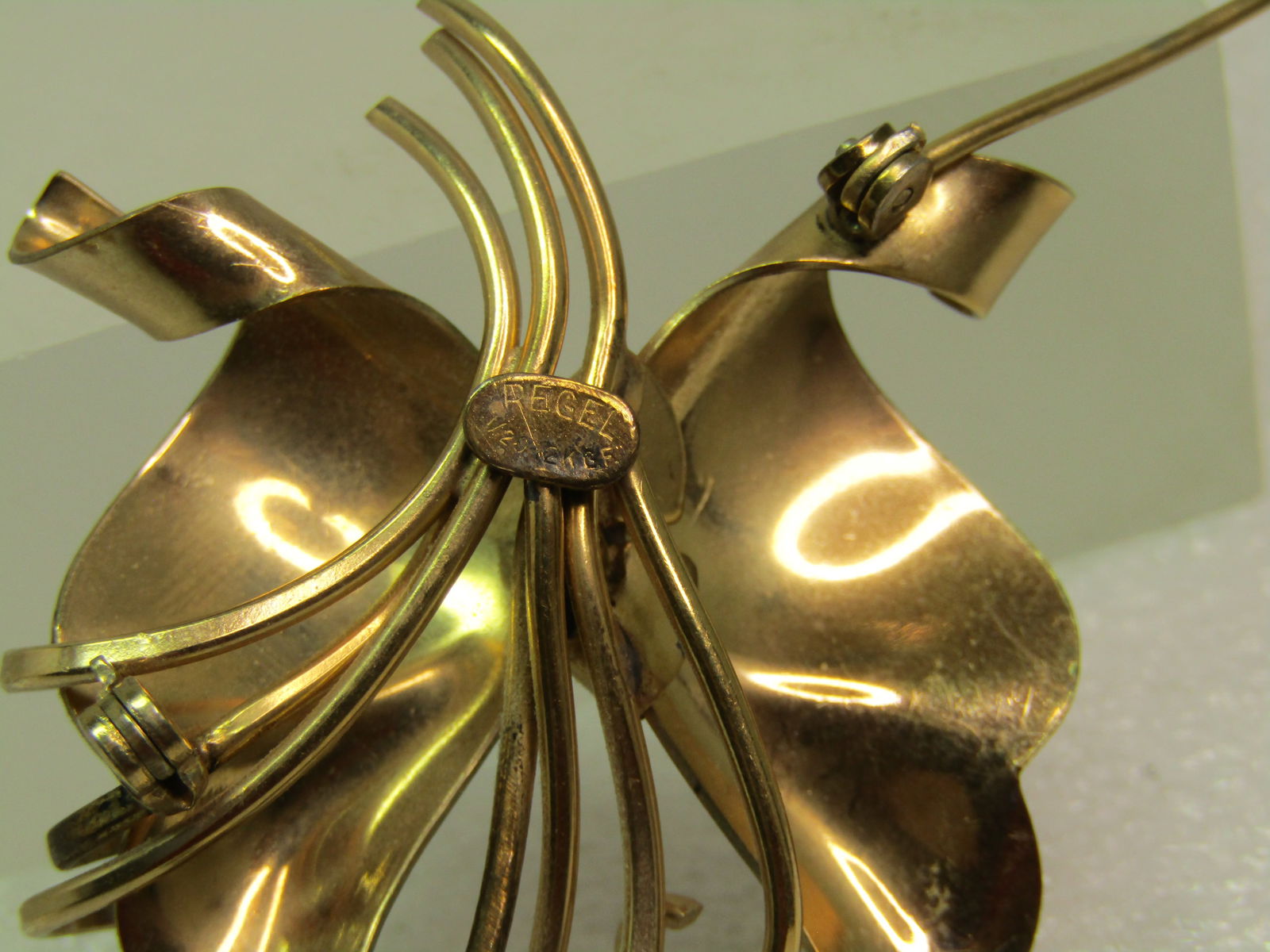 Vintage 12kt GF. Rhinestone Bow Brooch, Signed Regel, 1940's - 4