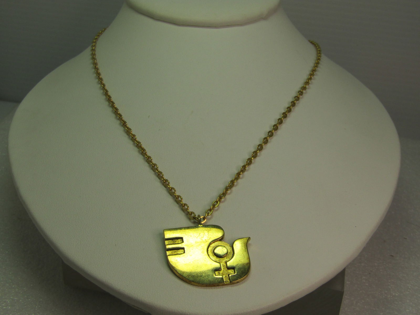 Vintage Sterling Vermeil 1975 U.N. Equality N.O.W. Women's Dove Necklace, 17" - 2