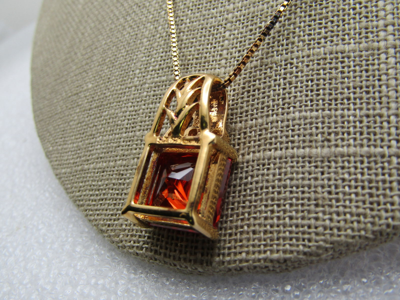 Sterling Vermeil Orange & Clear CZ Pendant, Technibond, Original Box, 18" - 3