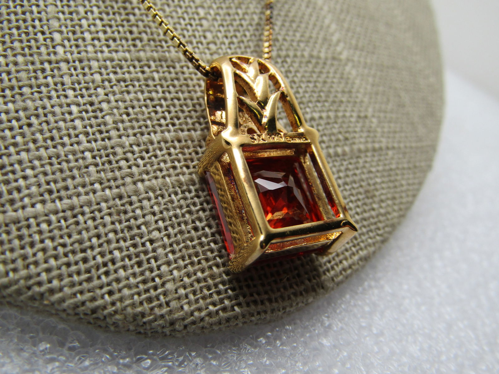 Sterling Vermeil Orange & Clear CZ Pendant, Technibond, Original Box, 18" - 4