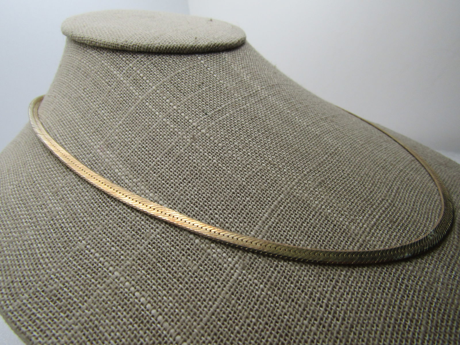 Vintage Sterling Vermeil Herringbone Necklace, 18", 3.5mm, 1980's-1990's, Signed - 3