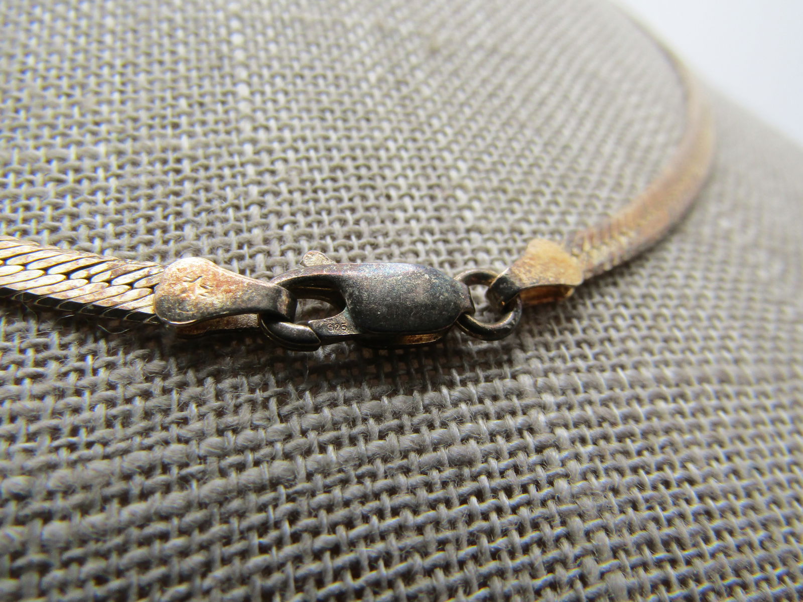 Vintage Sterling Vermeil Herringbone Necklace, 18", 3.5mm, 1980's-1990's, Signed - 5