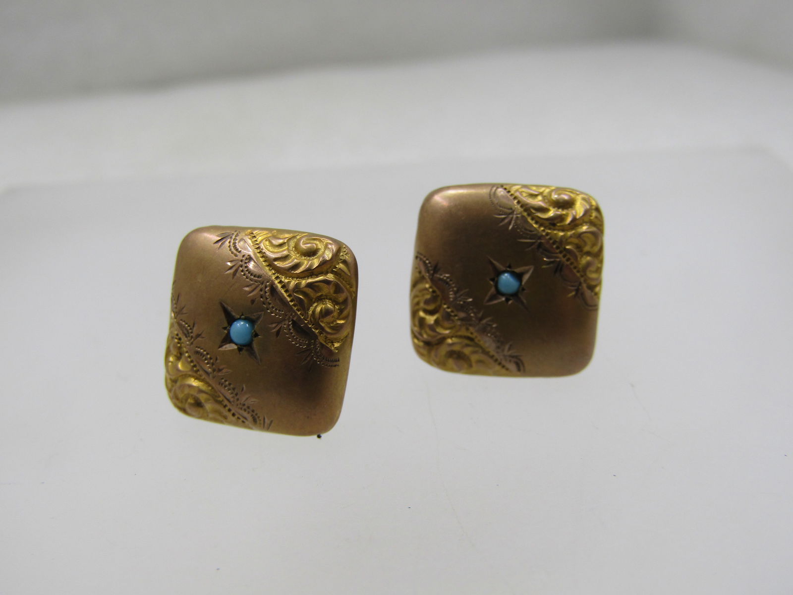 Vintage 12kt G.F. Victorian Tuxedo Studs/Cufflinks, Turquoise Stone, 1800's - 2