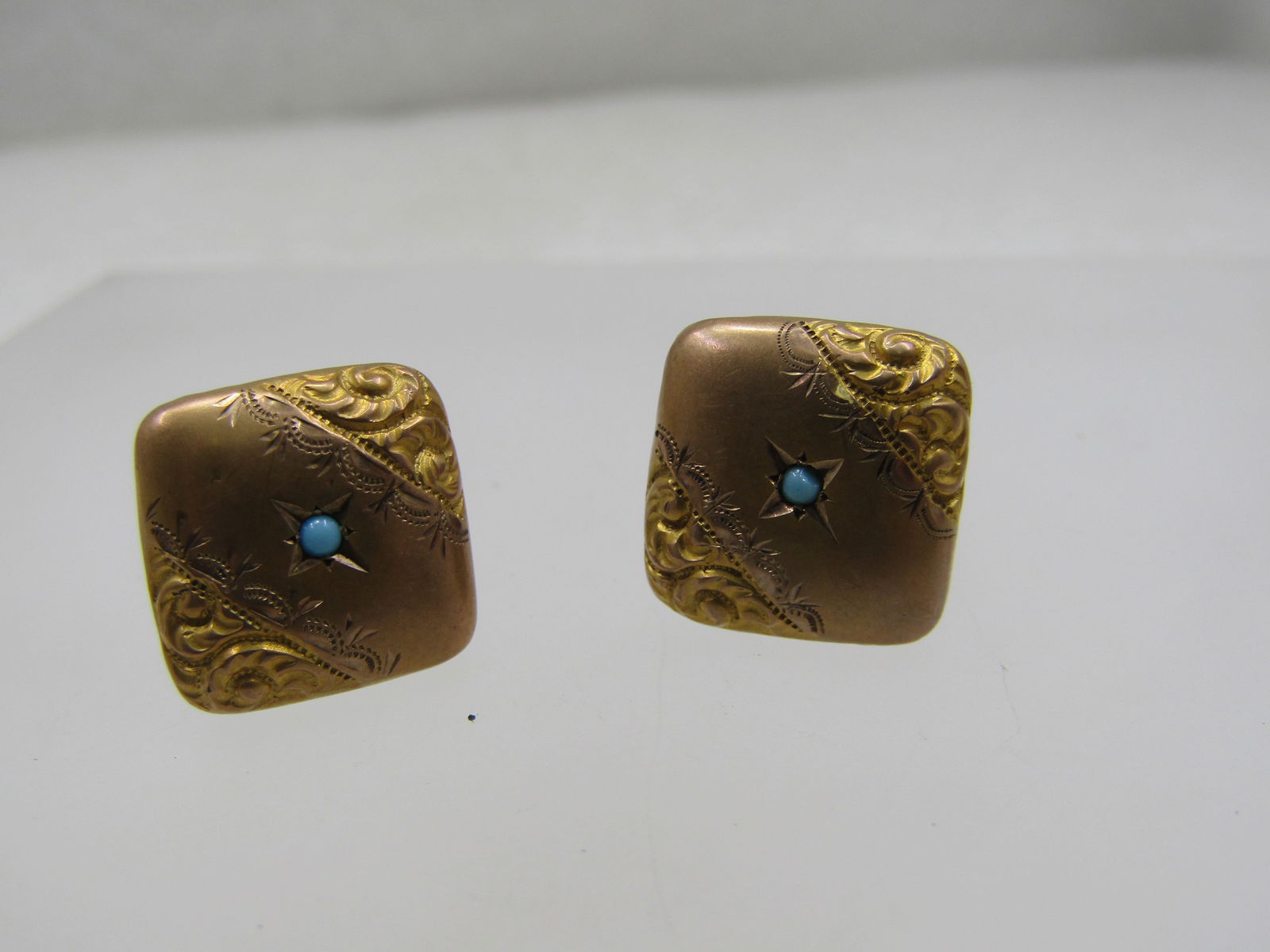 Vintage 12kt G.F. Victorian Tuxedo Studs/Cufflinks, Turquoise Stone, 1800's - 3