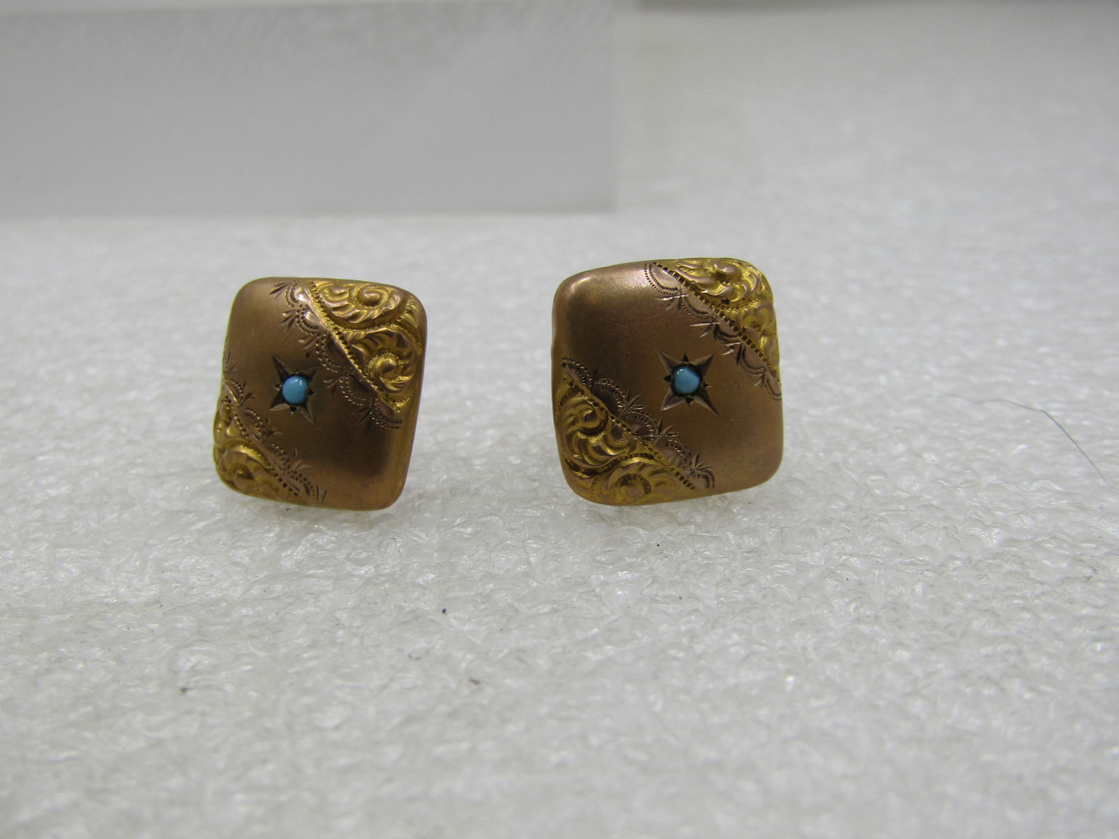 Vintage 12kt G.F. Victorian Tuxedo Studs/Cufflinks, Turquoise Stone, 1800's - 4