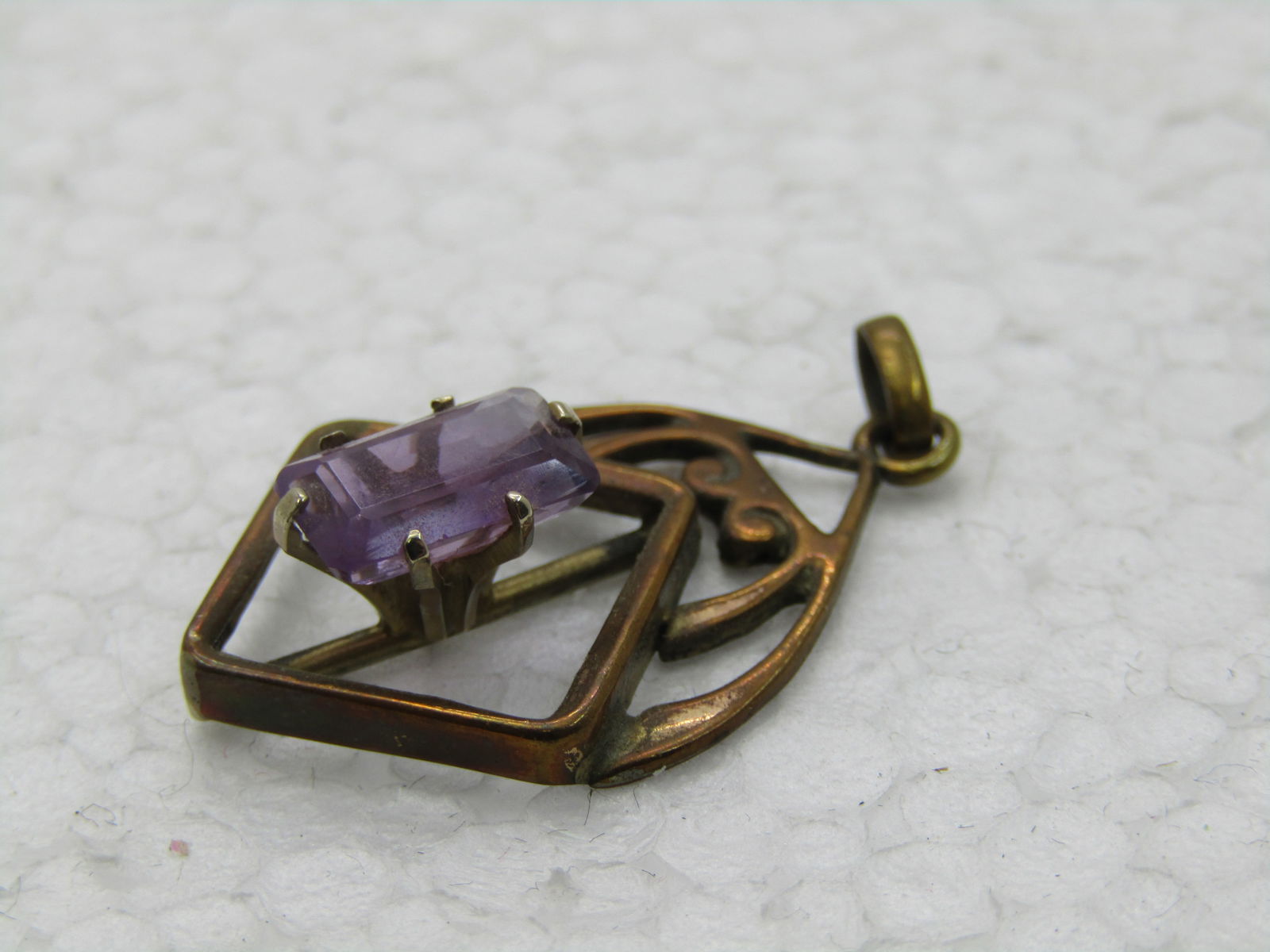 Vintage Art Noveau 10kt G.F. Amethyst Pendant, 1.25" , 2 CTW, Rose gold - 4