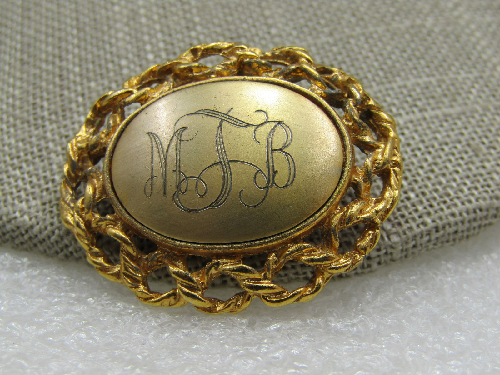 Vintage Initials MJB Brooch, Woven Frame, 1.25" 1960's-1970's - 2